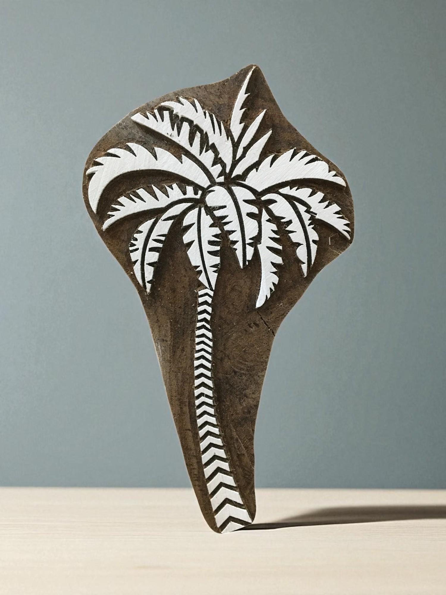 A Palm Tree,  hand carved Indian wood printing block; textile stamp; pottery stamp,