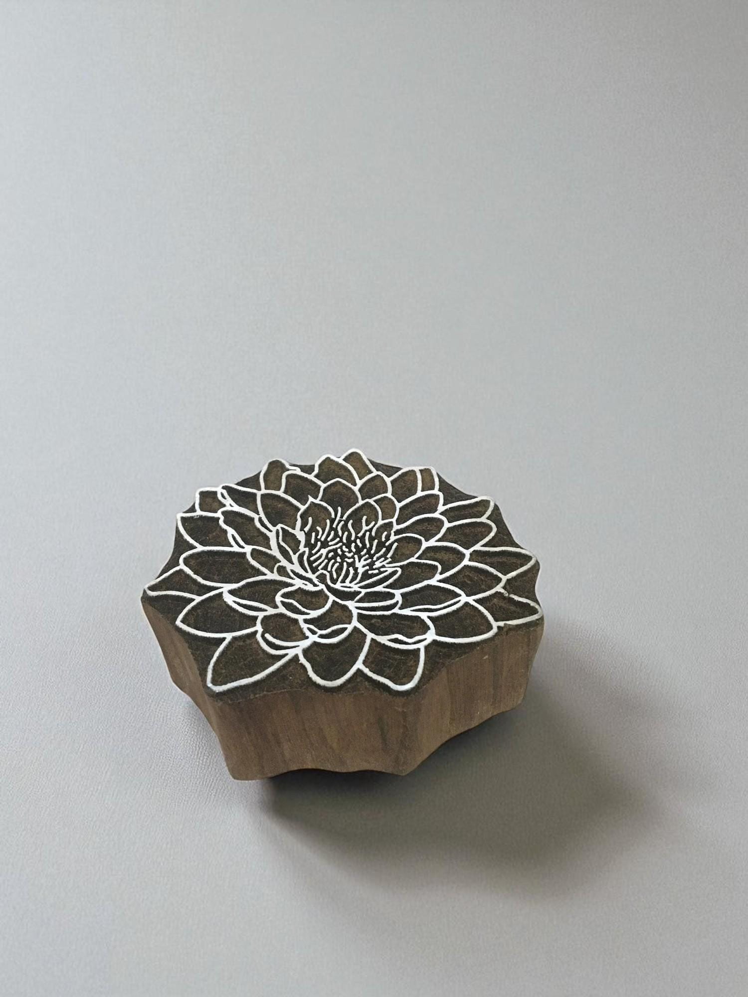 Hand Carved Lotus Wood Stamp, Indian Textile Printing Block (6cm)