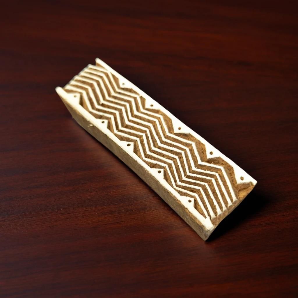 African Zig Zag Border Wooden Printing Block - Handcrafted Fabric Printing and Batik Tools