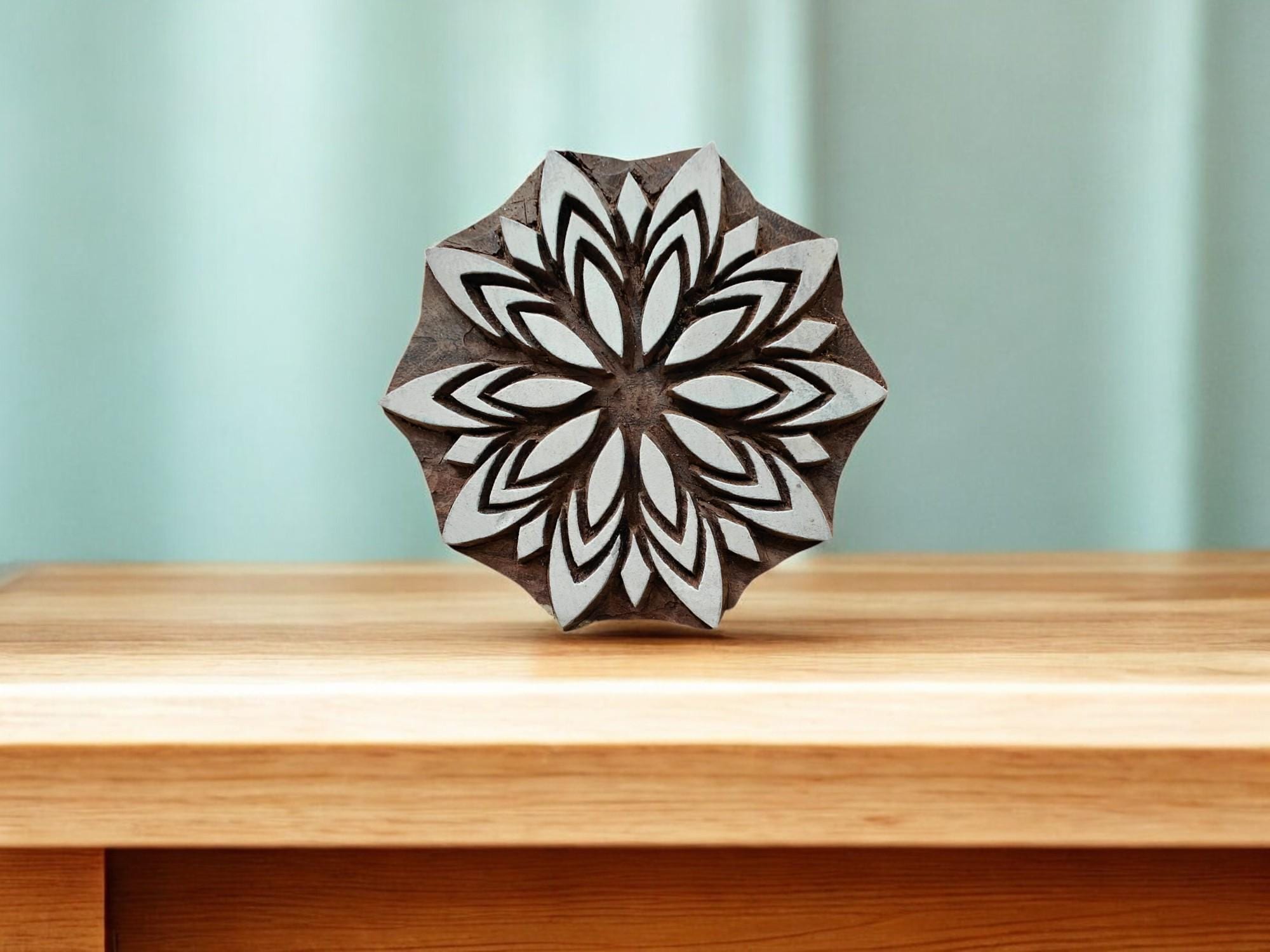 Blooming Leaf Mandala pottery stamp ceramic mold scrapbooking tjap batik printing floral carved stamps.