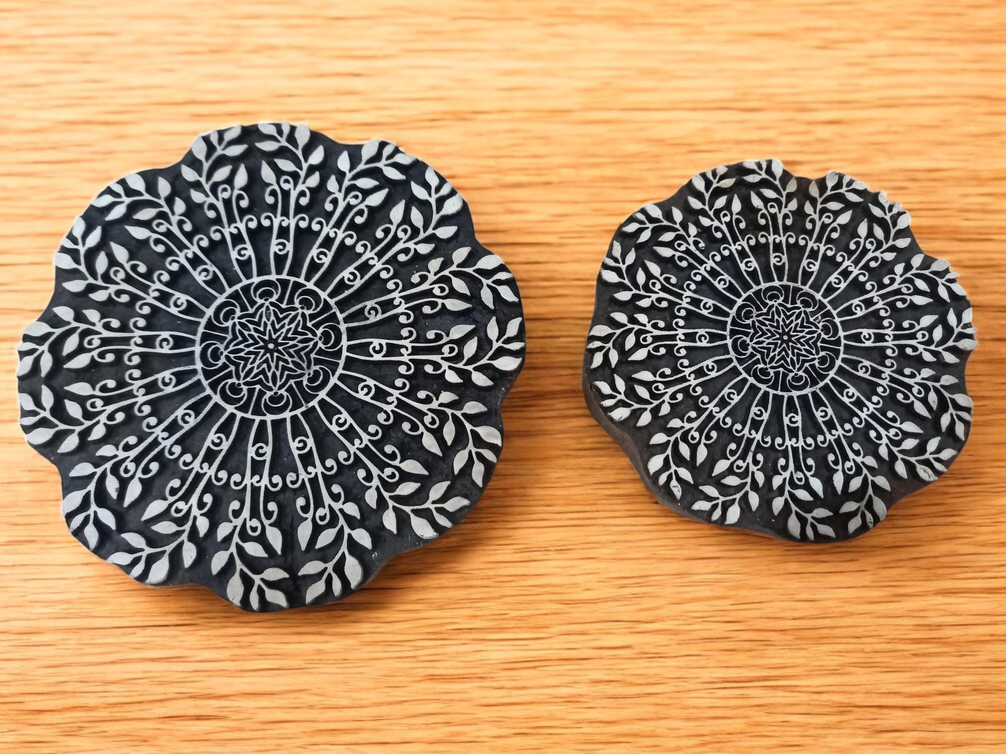 Leafy Mandala Wood Stamp Pair, Hand Carved Indian Block