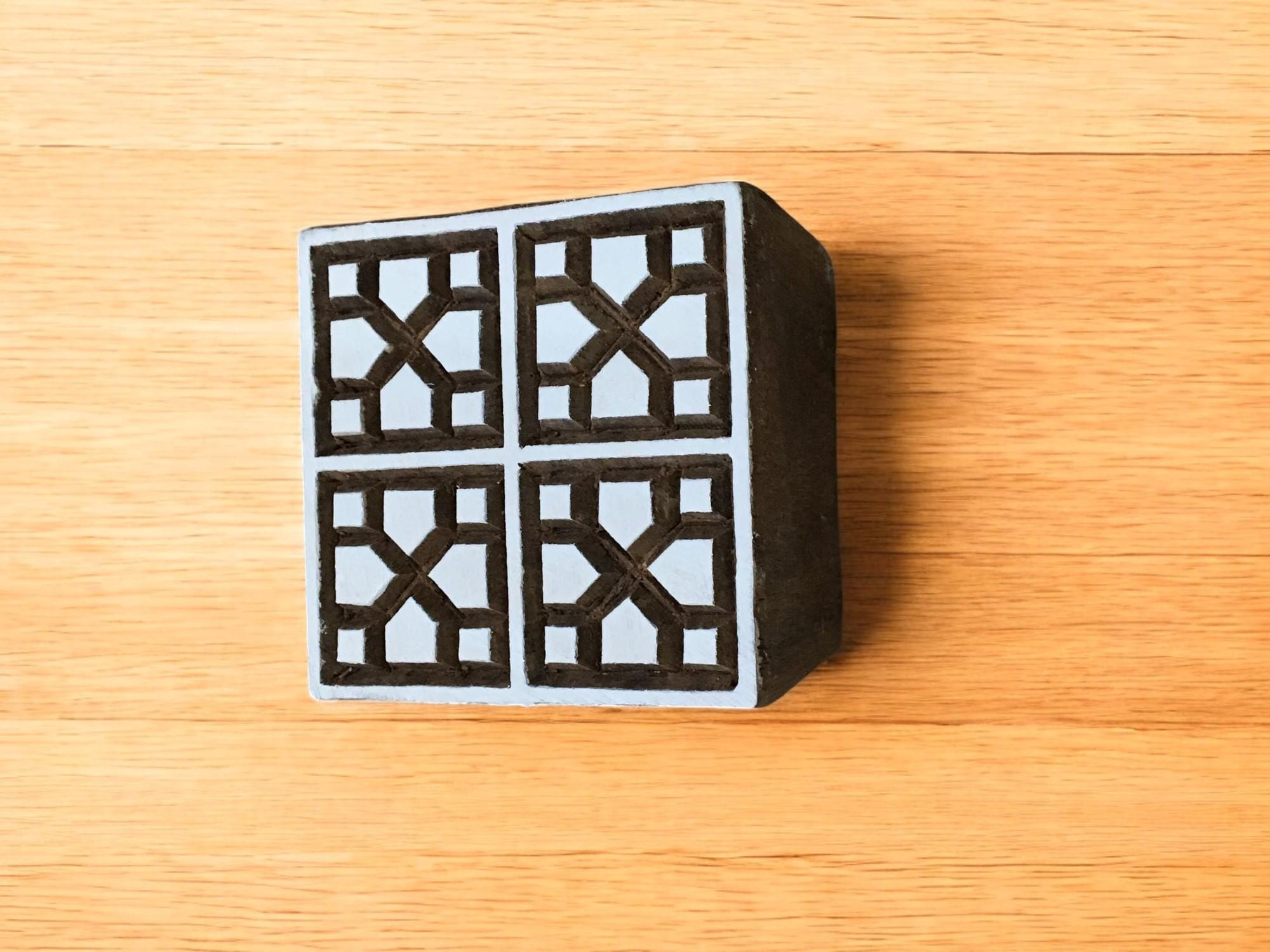Geometric Square Wood Stamp: Hand Carved Printing Block