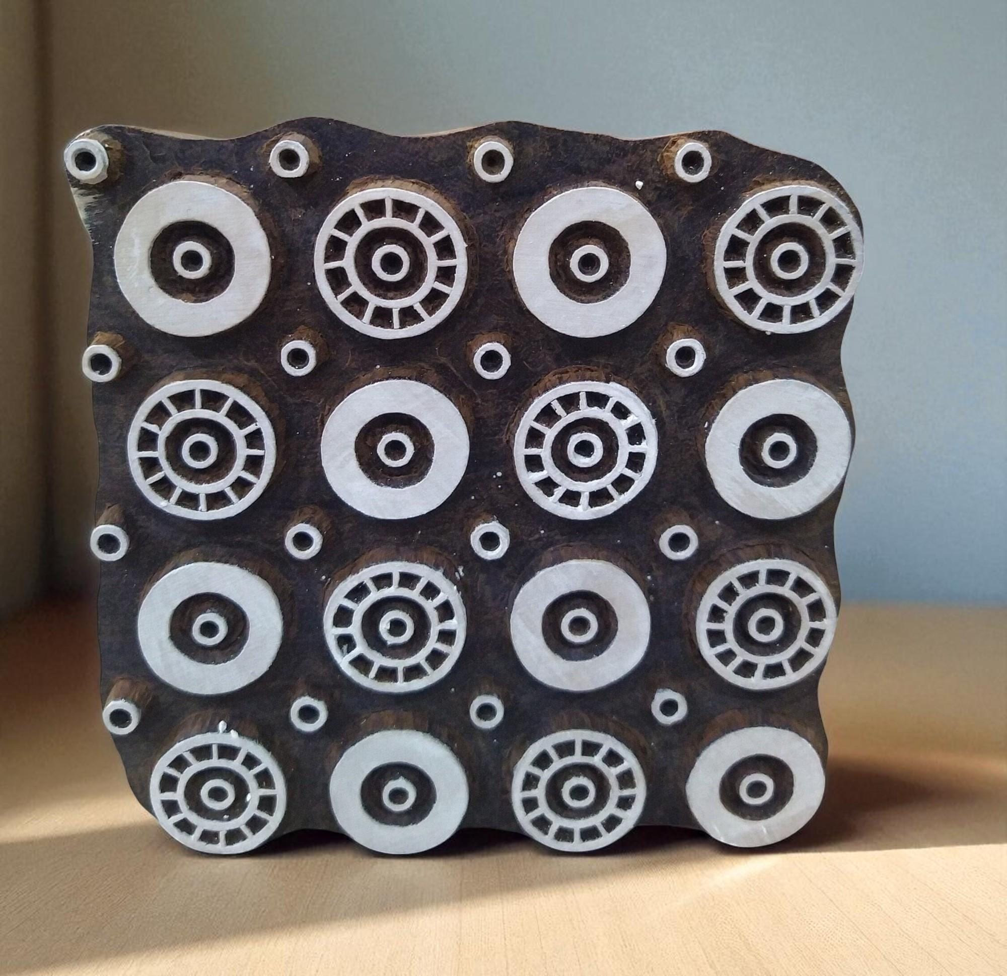 Indian Wood Printing Block, Repeat Circle Pattern, Textile Pottery Stamp