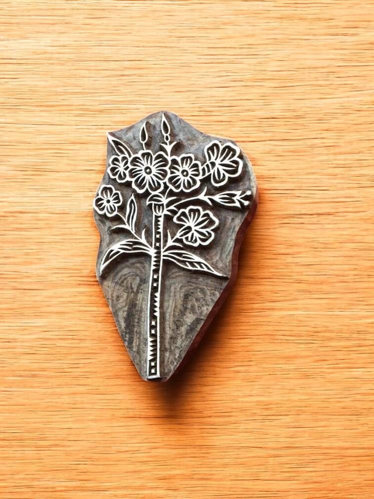 Hand Carved Teak Wood Floral Stamp, Indian Textile Block