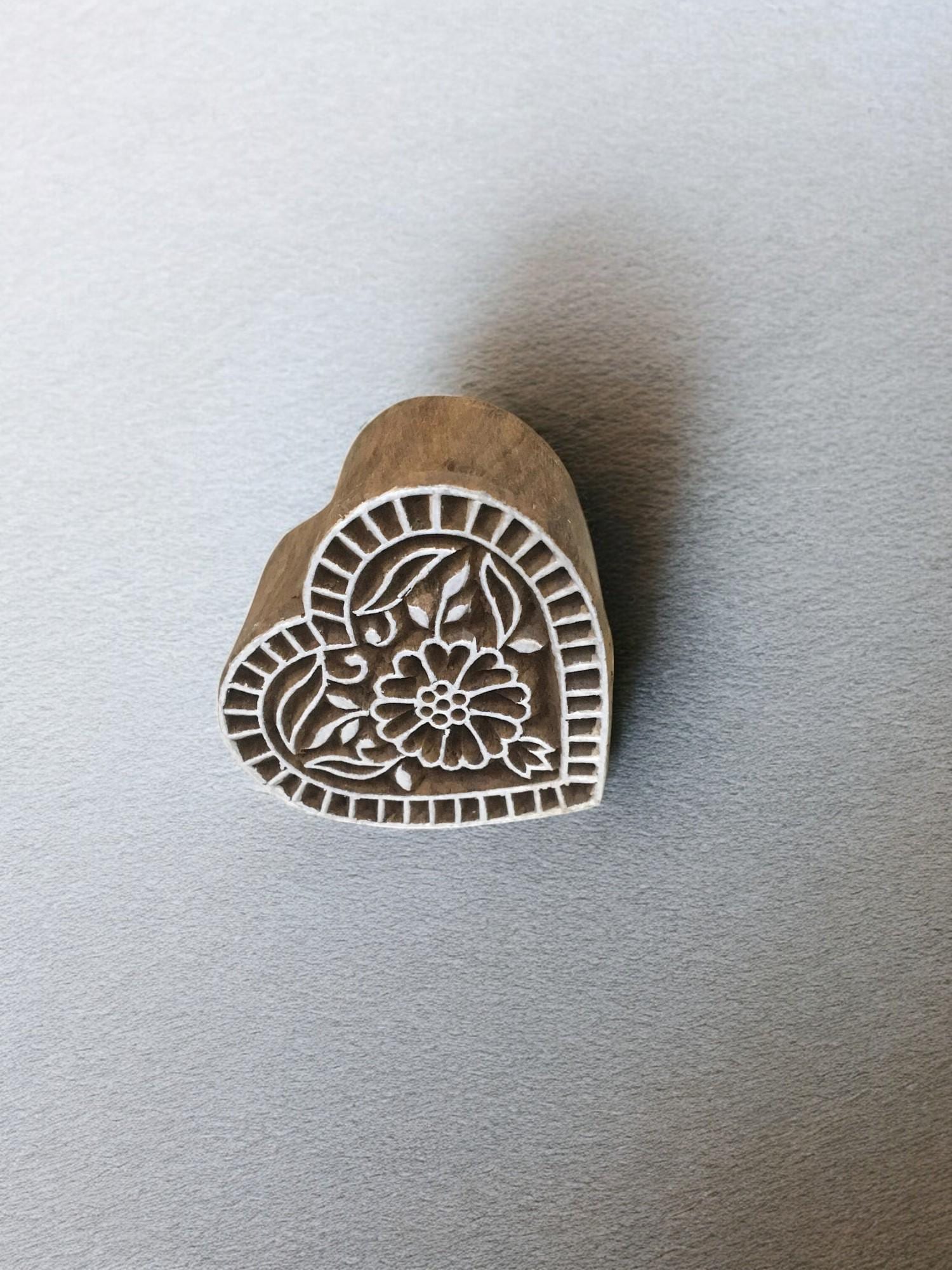 Hand Carved Indian Heart Stamp Set, Henna Fabric Printing