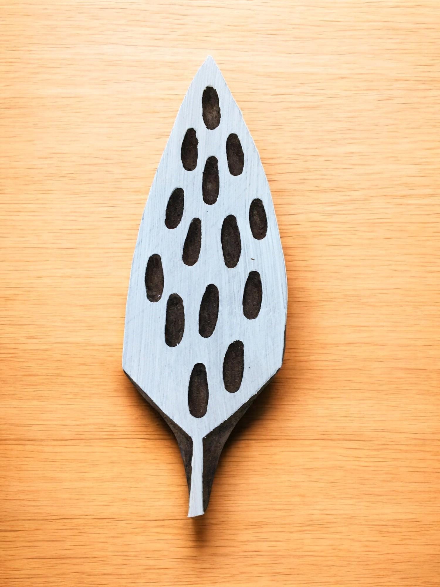 Solid Weed Leaf, hand carved Indian wood printing block; textile stamp; pottery stamp,
