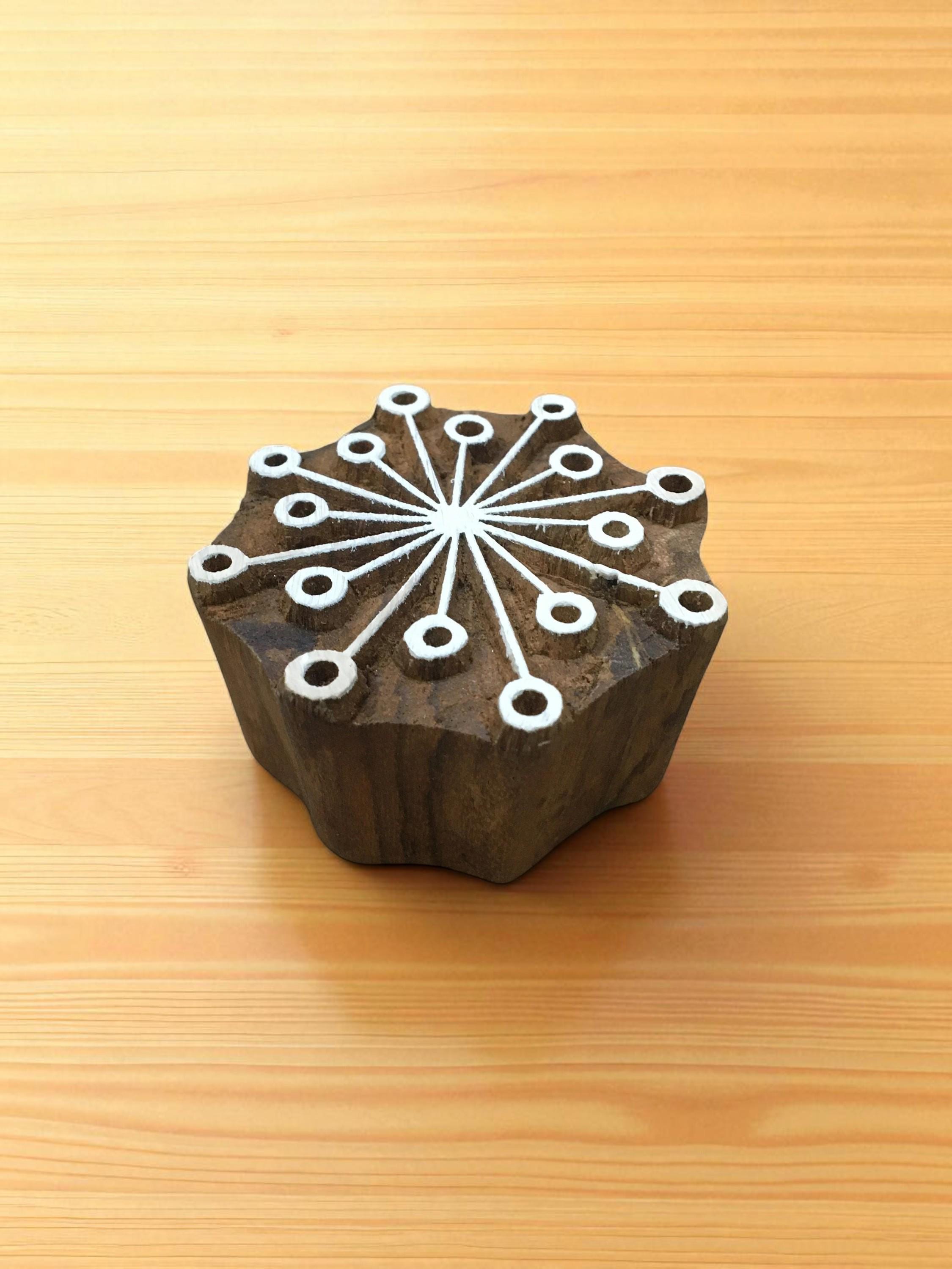 Indian Wood Block Printing Stamp, Starburst Seedhead Pattern