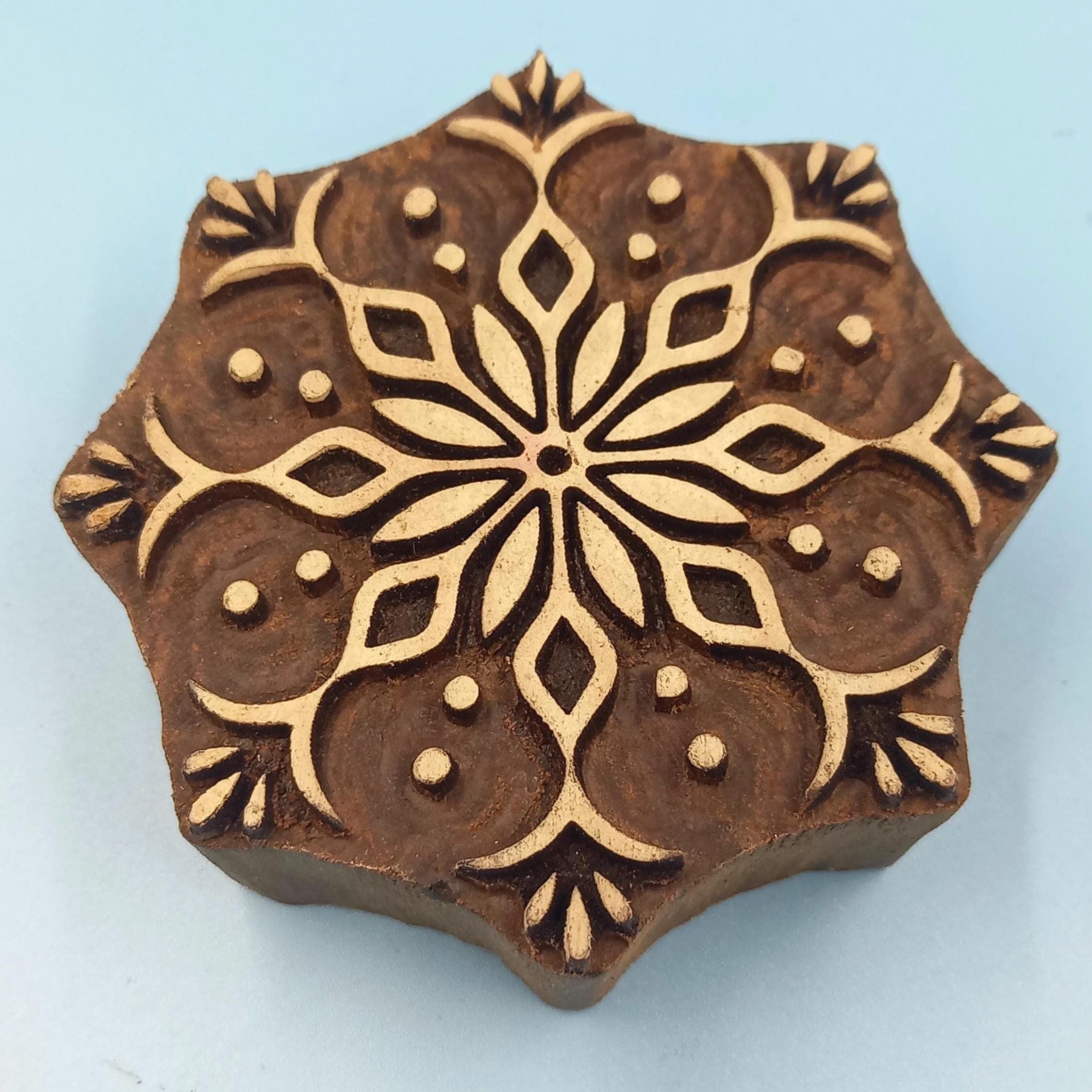 Floral Mandala Wooden Printing Block Pottery Stamp, Batik Tjaps, Blaudruck stempel, floral carved stamps
