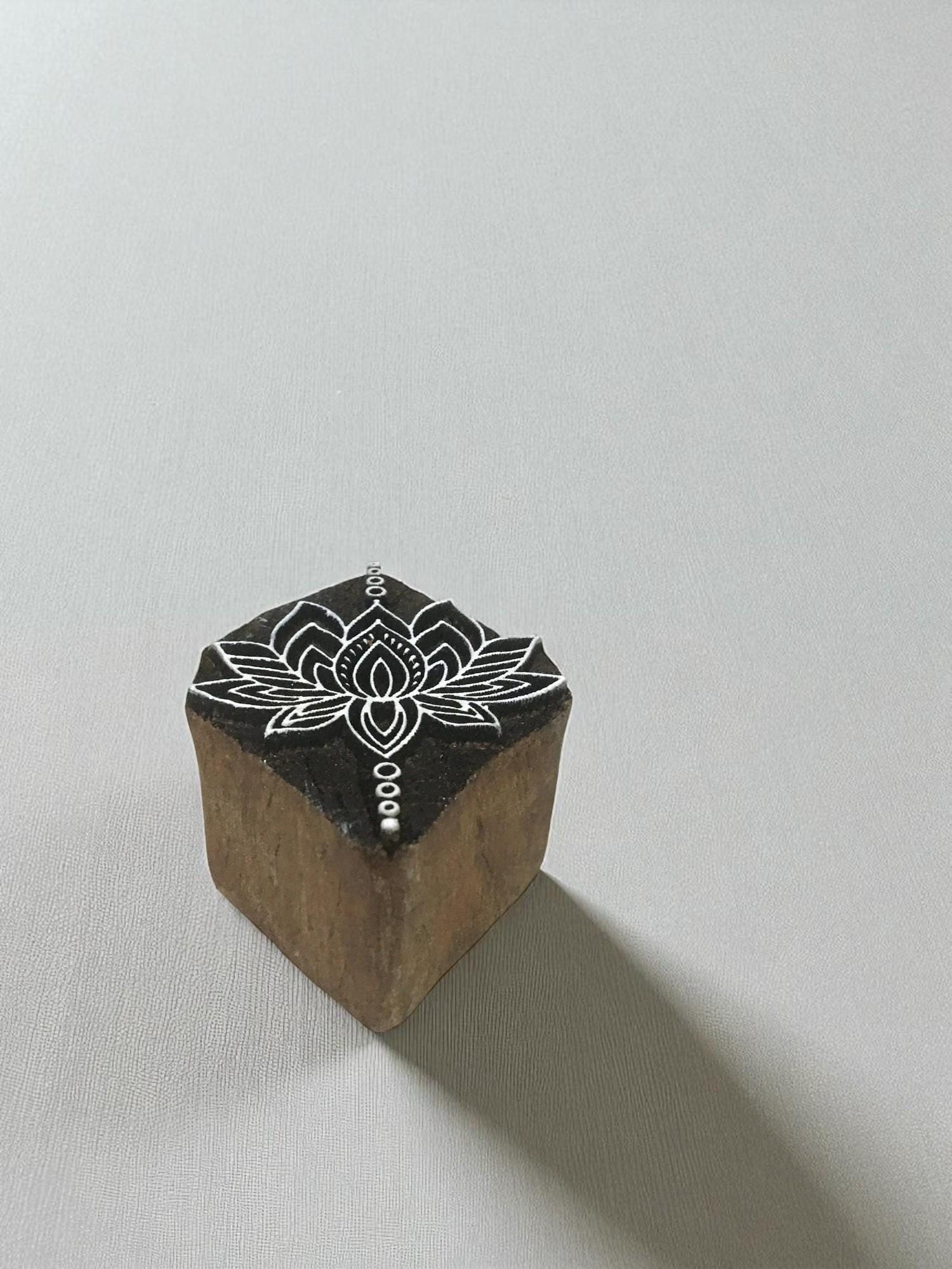 Hand Carved Lotus Wood Stamp, Indian Textile Block Print (7cm)