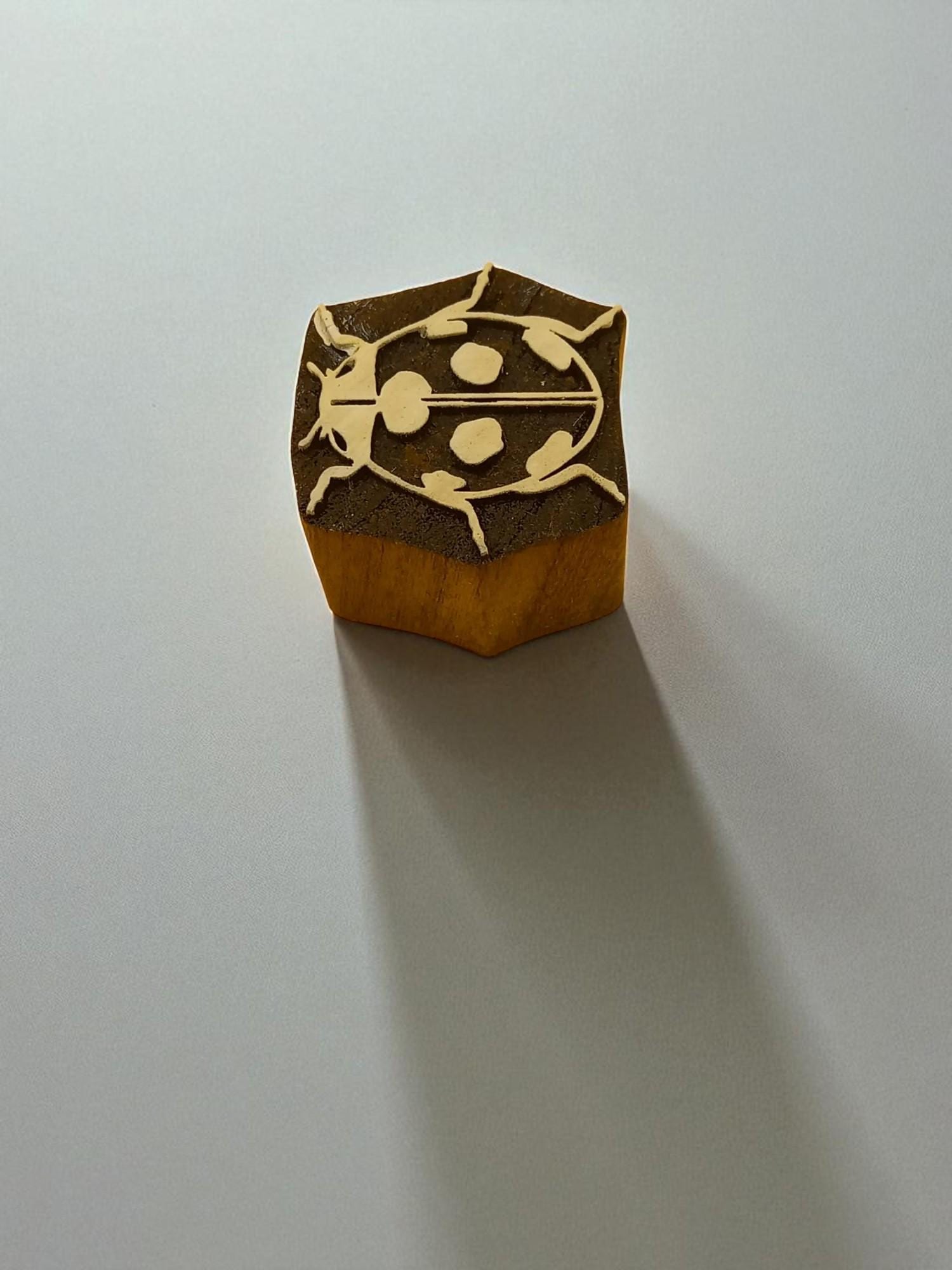 Fat Beetle hand carved Indian wood printing block; textile stamp; pottery stamp,