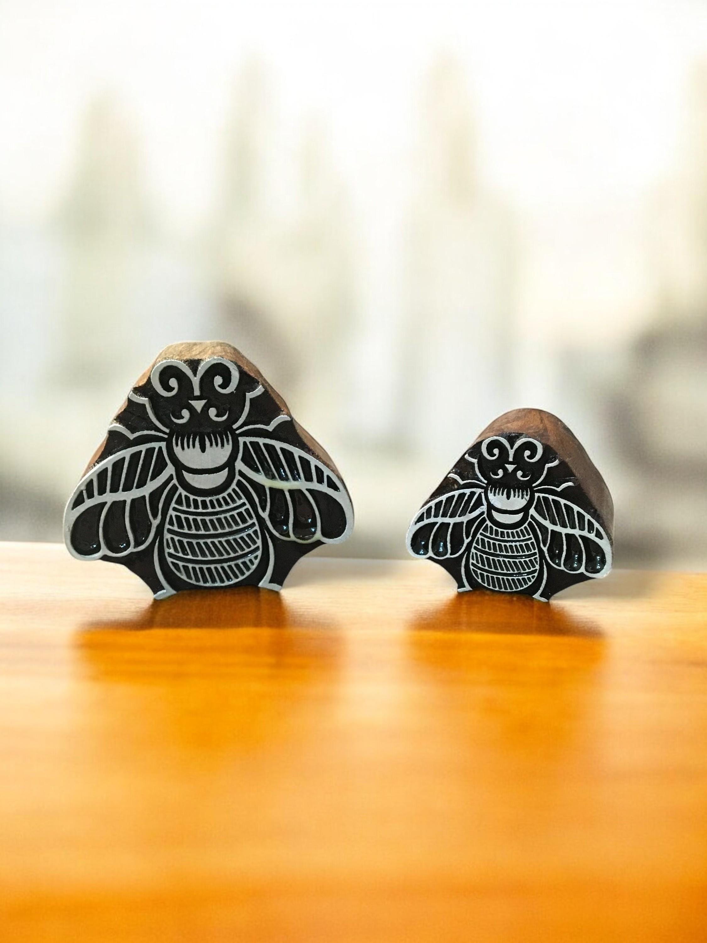 Hand Carved Indian Wood Stamp, Queen Bee Bumblebee