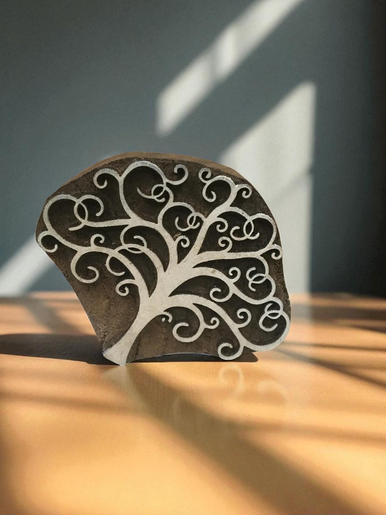 Tree Design Carved Indian Wood Stamp, Pottery Textile Printing