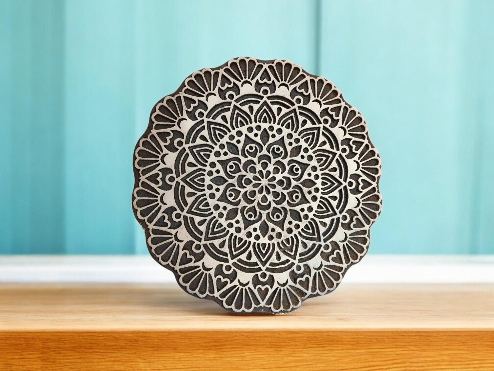 Floral Mandala Wood Stamp - Teak Pottery, Textile Printing Block