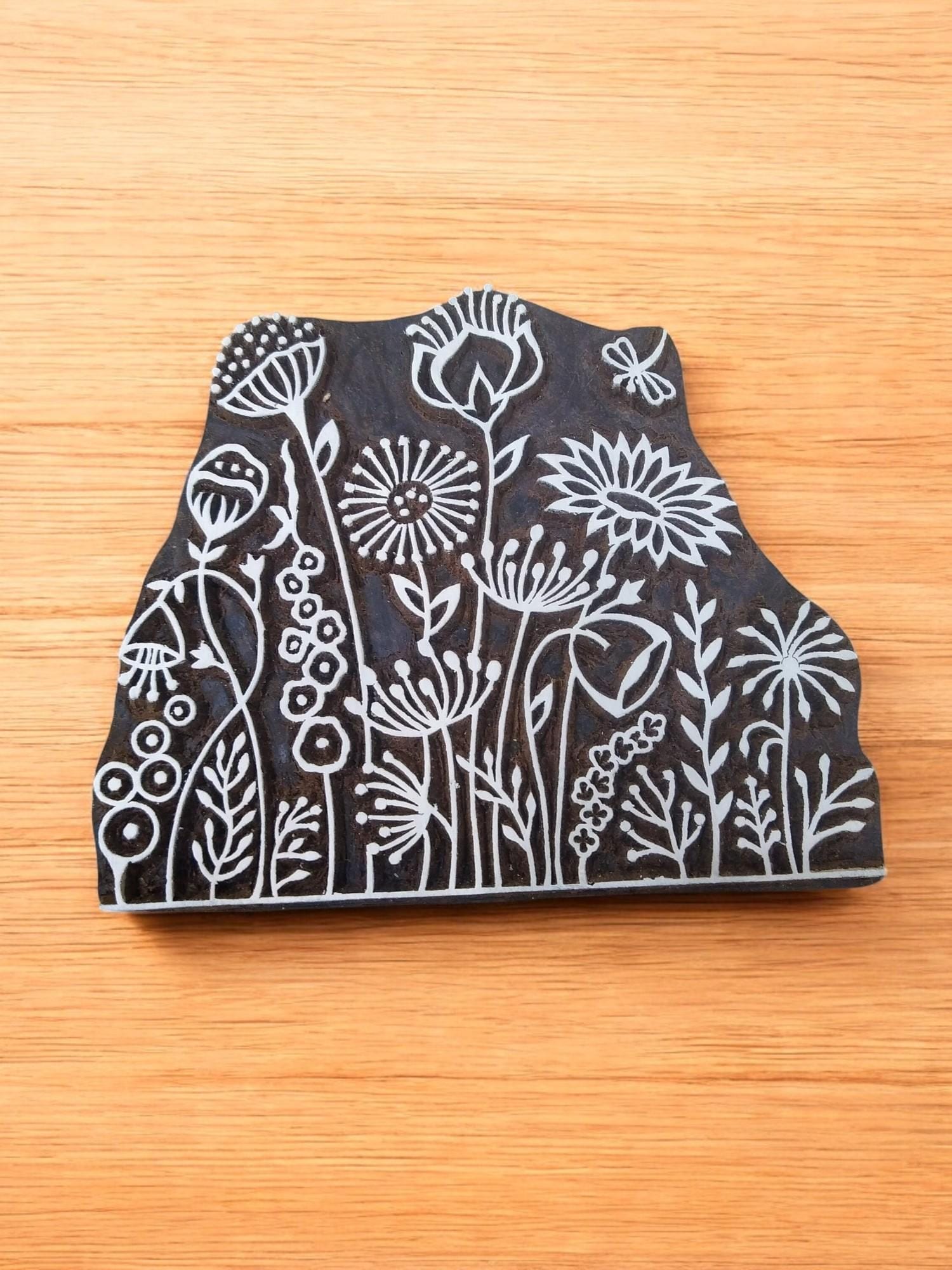 Floral Indian Wood Printing Block - Meadow Design