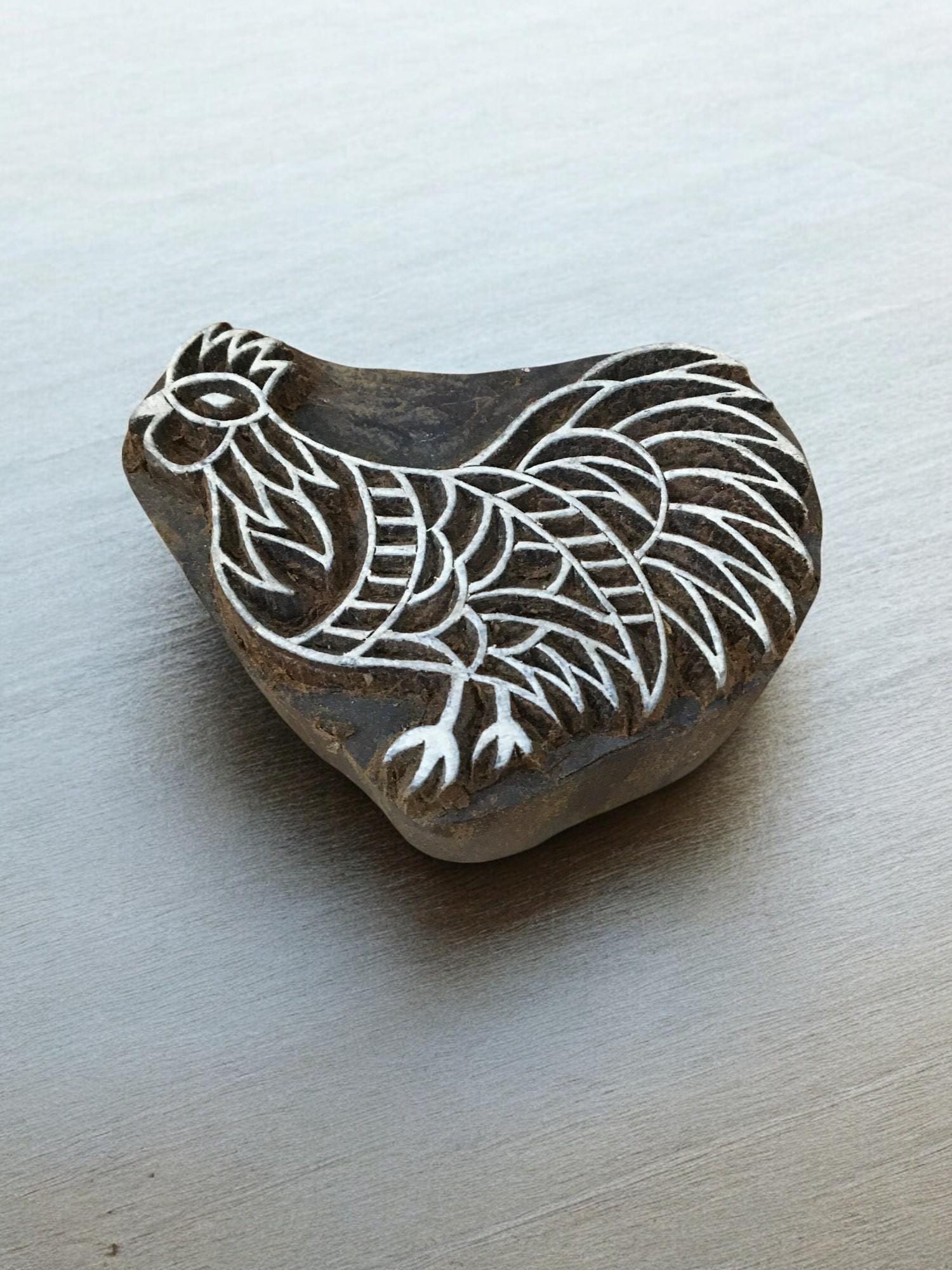 A Cockrel  hand carved Indian wood printing block; textile stamp; pottery stamp,