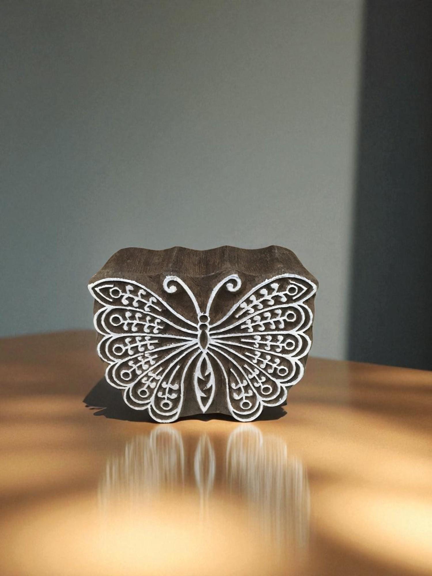 Fair Trade Butterfly Wood Block Print Stamp, Indian Textile Art