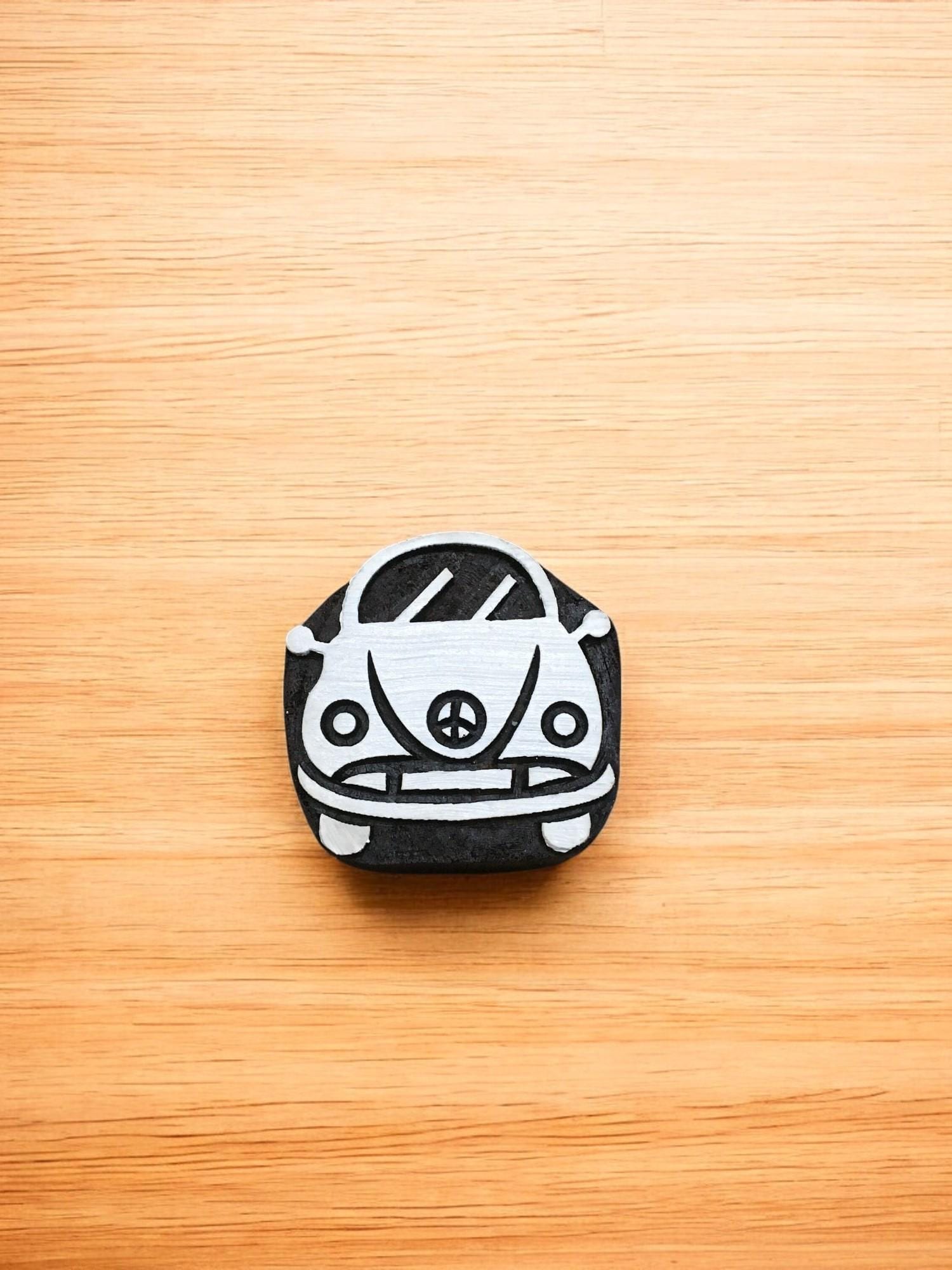 Indian Wooden Printing Block – Beatle Car, Floral Carved Stamp