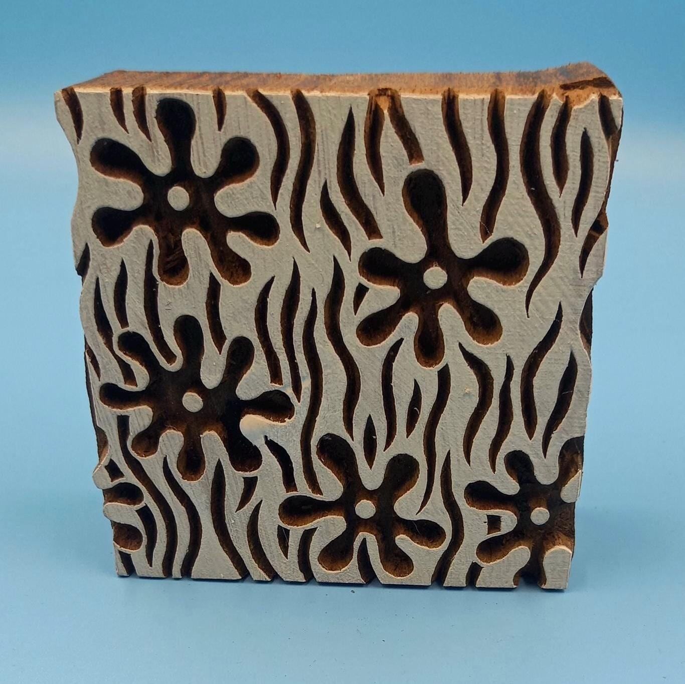 Underwater Flora Wooden Printing Block Pottery Stamp, Batik Tjaps, Blaudruck stempel, floral carved stamps