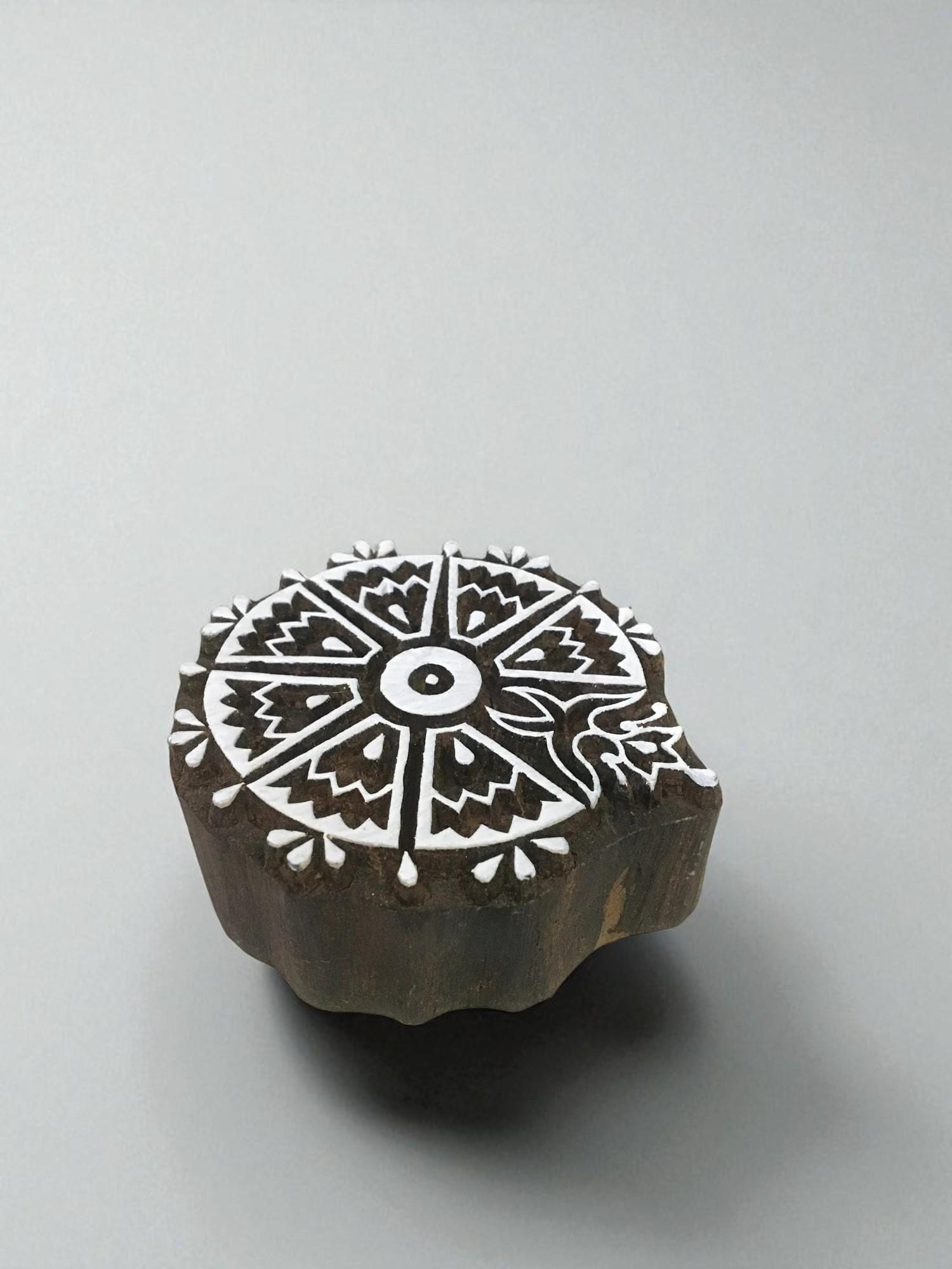 Floral Mandala Wood Stamp, Pottery & Textile Printing (7.5cm)