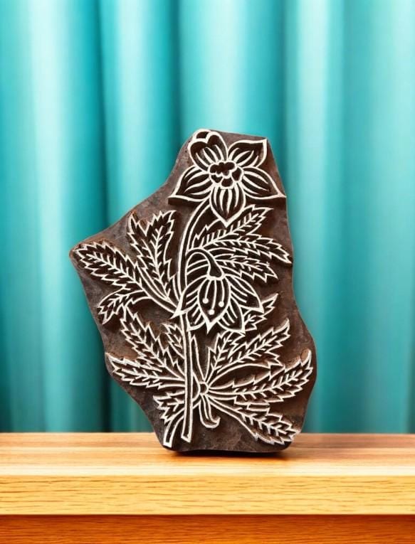Floral Wood Stamp, Hand Carved Teak Printing Block