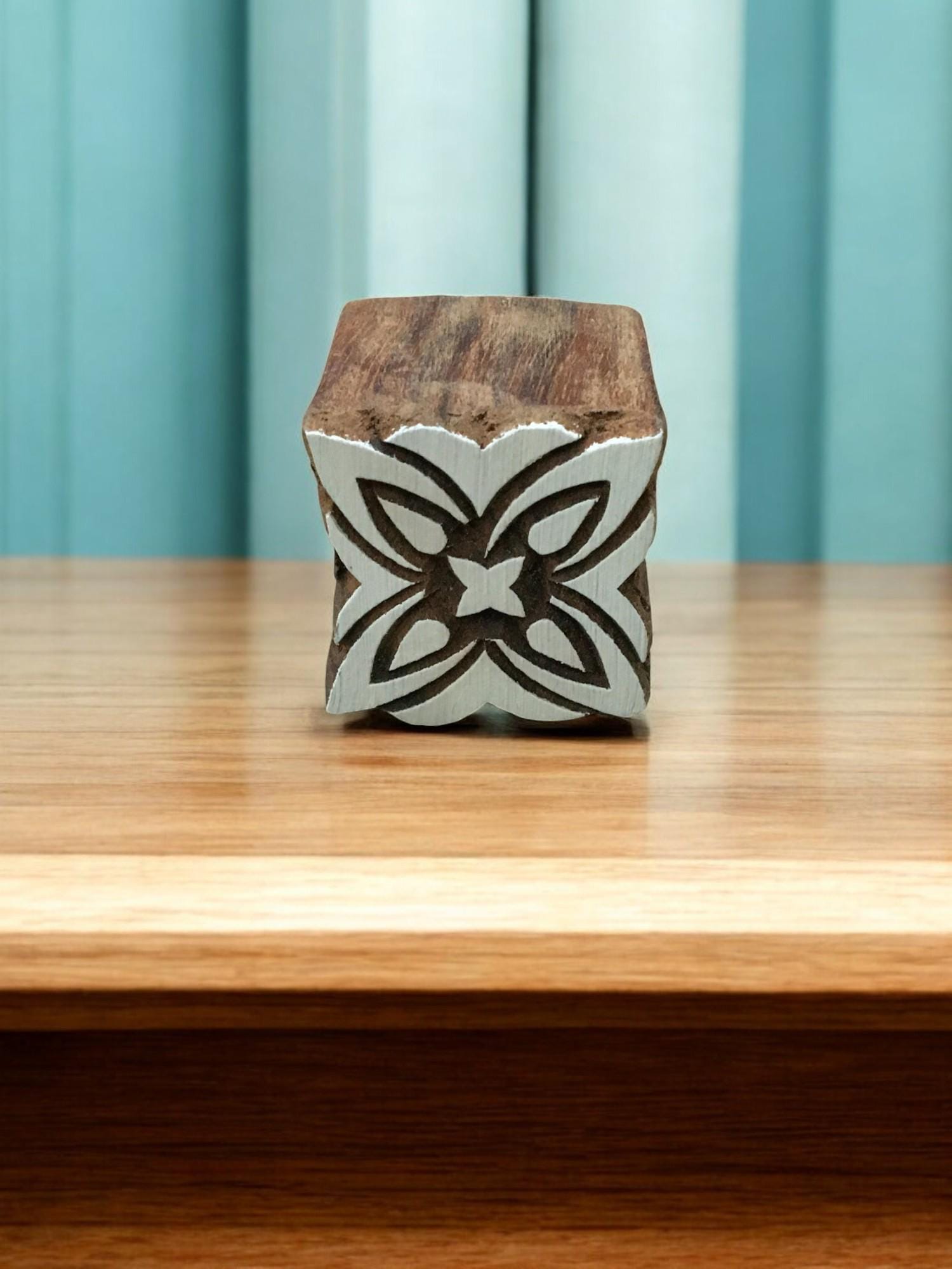 Square Pattern, hand carved Indian wood printing block; textile stamp; pottery stamp,