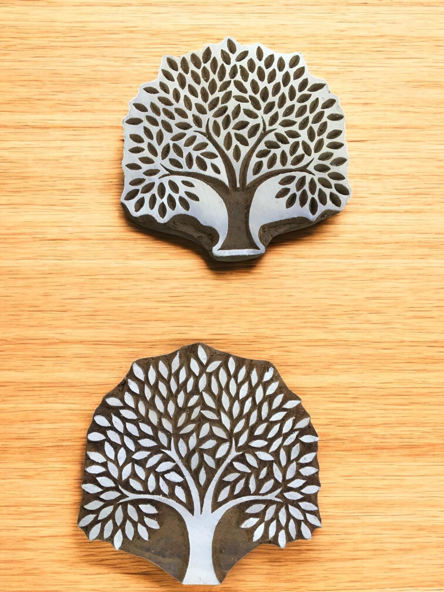 Detailed Tree Positive & Negetive, hand carved Indian wood printing block; textile stamp; pottery stamp,