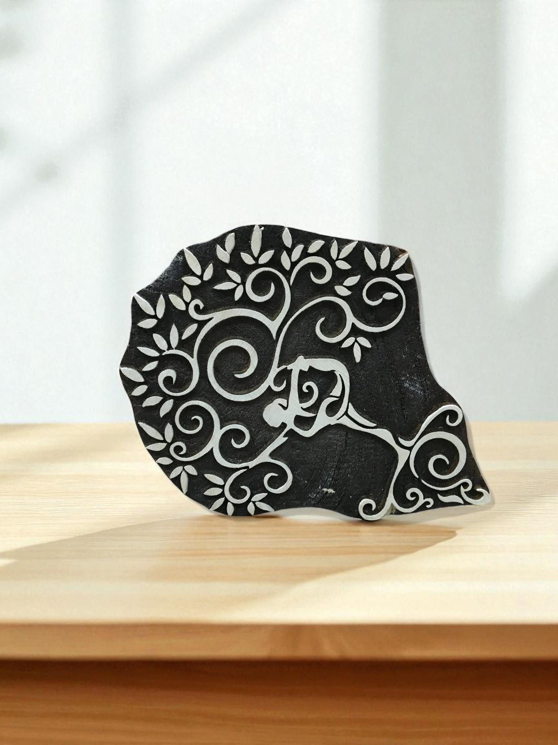 Serenity Embodied: Yoga Tree Wooden Printing Block Stamp ,hand carved Indian wood printing block; textile stamp; pottery stamp,