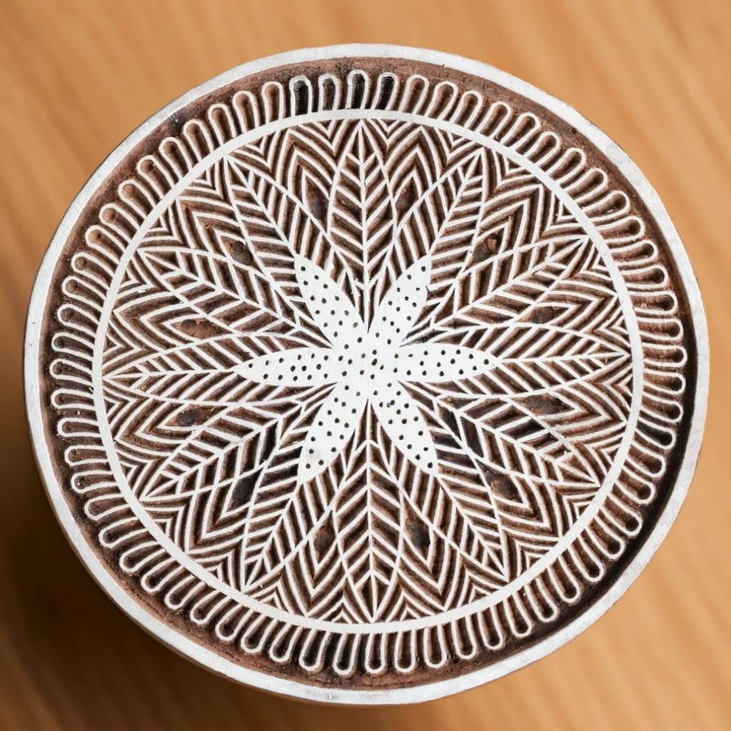 Radiant Flower Pottery Stamp, Hand Carved Wood Block Print (8x8 inch)