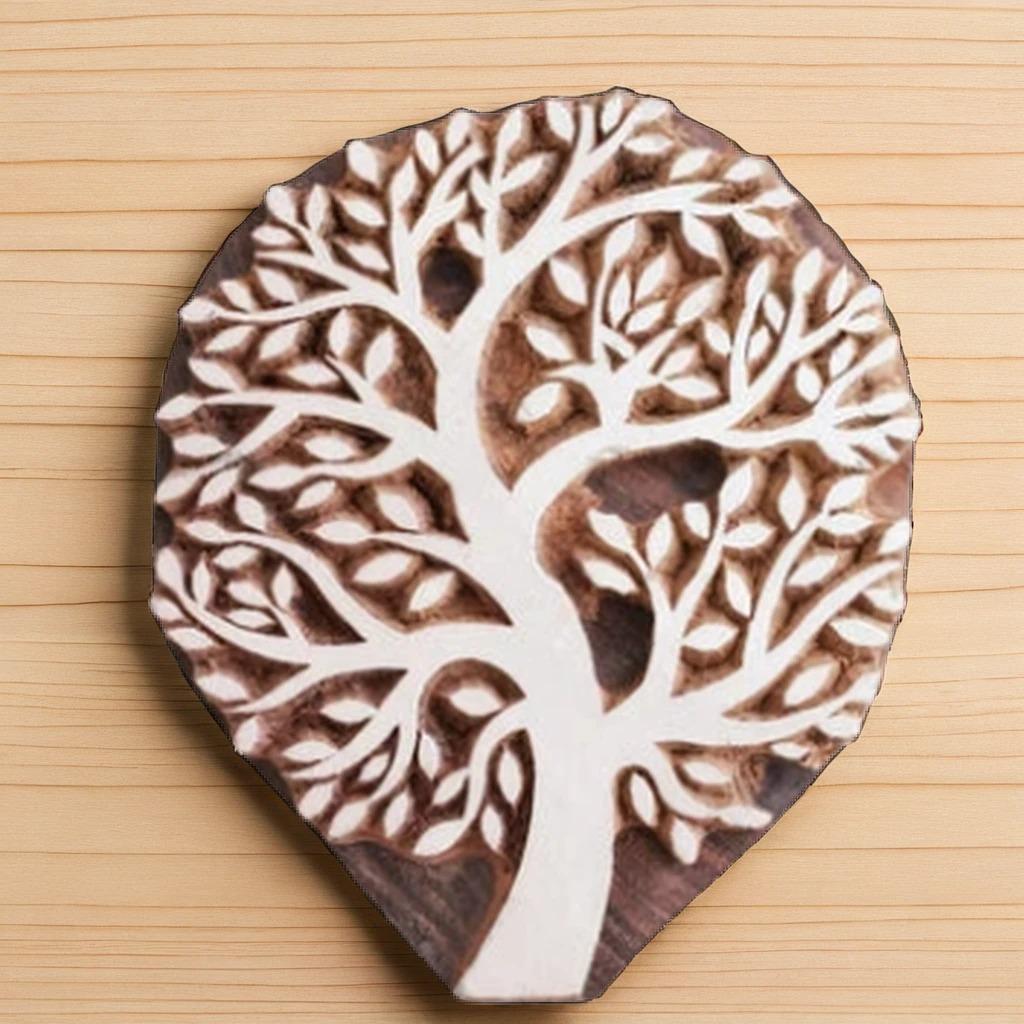 Hand Carved Indian Wood Block Print Stamp, Tree