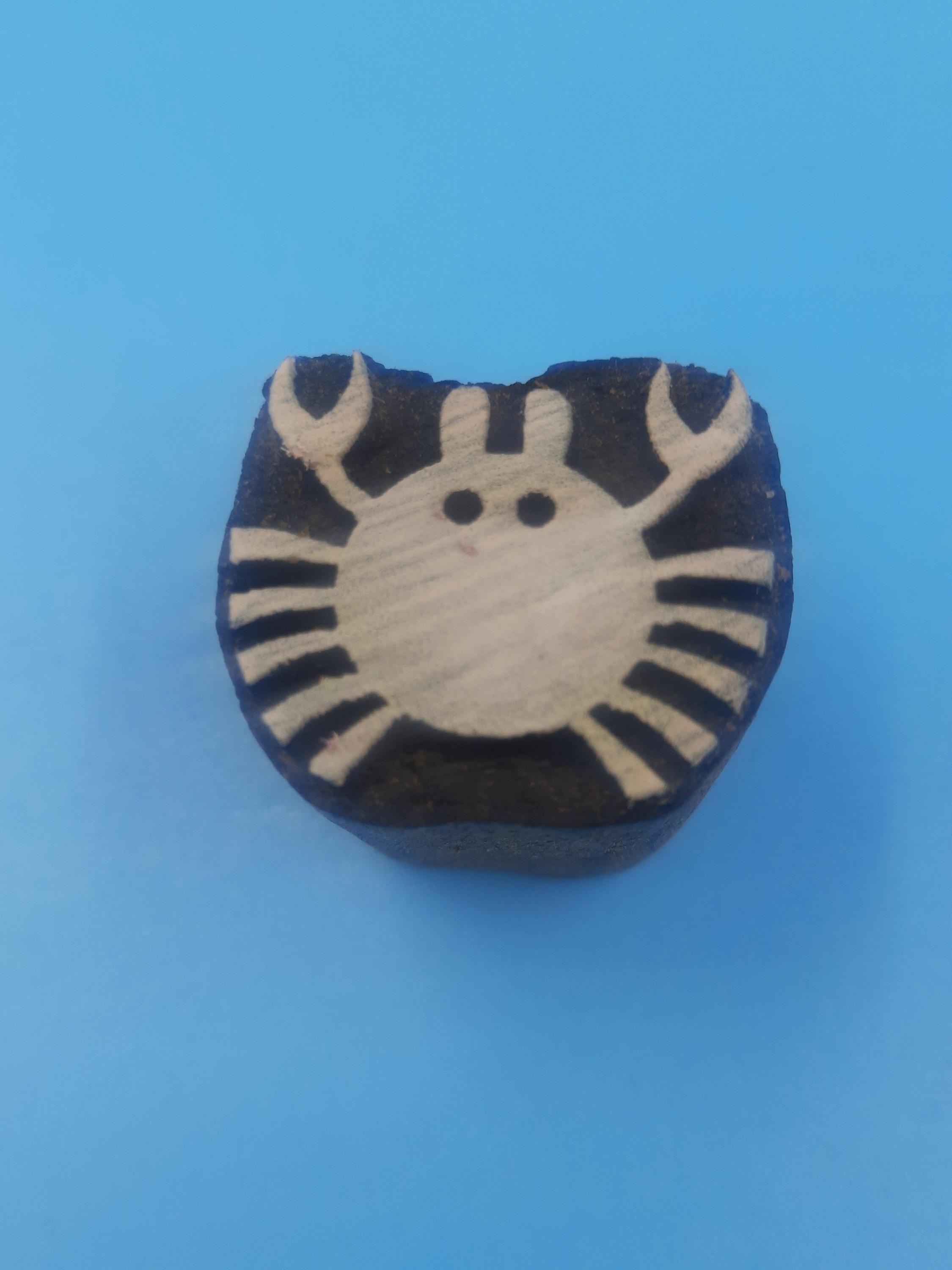 Mini Fat Crab Wooden Printing Block Pottery Stamp, Batik Tjaps, Blaudruck stempel