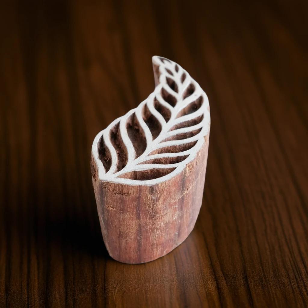 Hand Carved Teak Wood Block Print Stamp, Unfurling Leaf