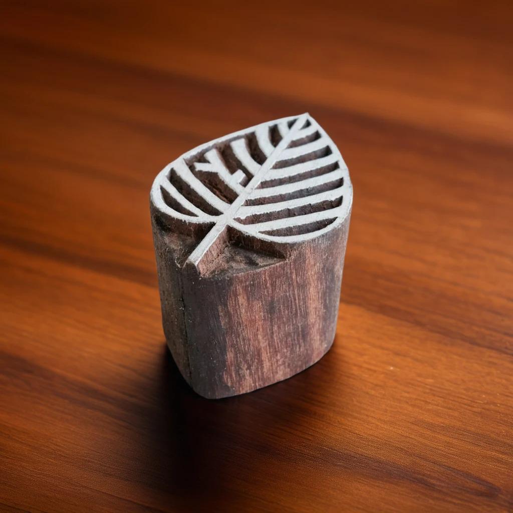 Hand Carved Leaf Pottery Stamp, Soap Textile Block Print (1.75" x 2.5")