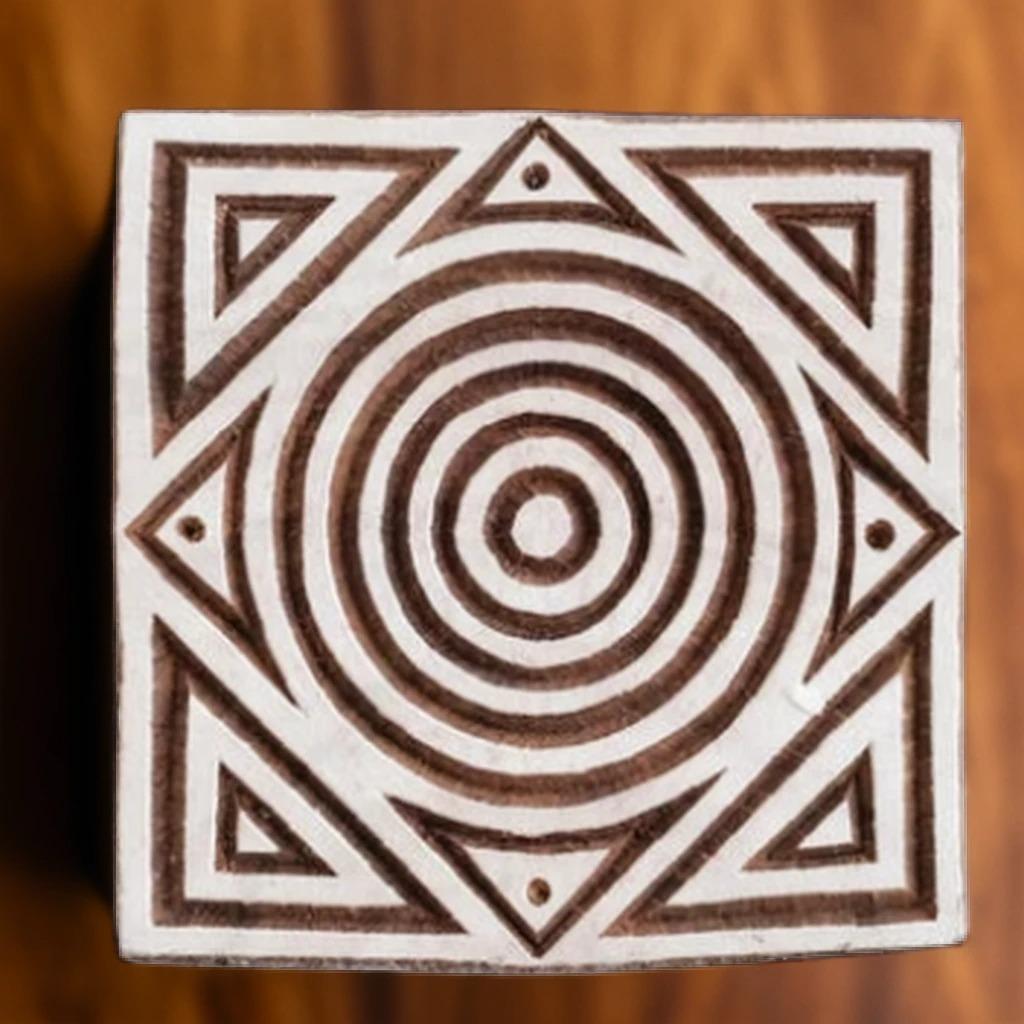Interlock Indian Wood Block Stamp, Pottery Textile Print (3"x3")