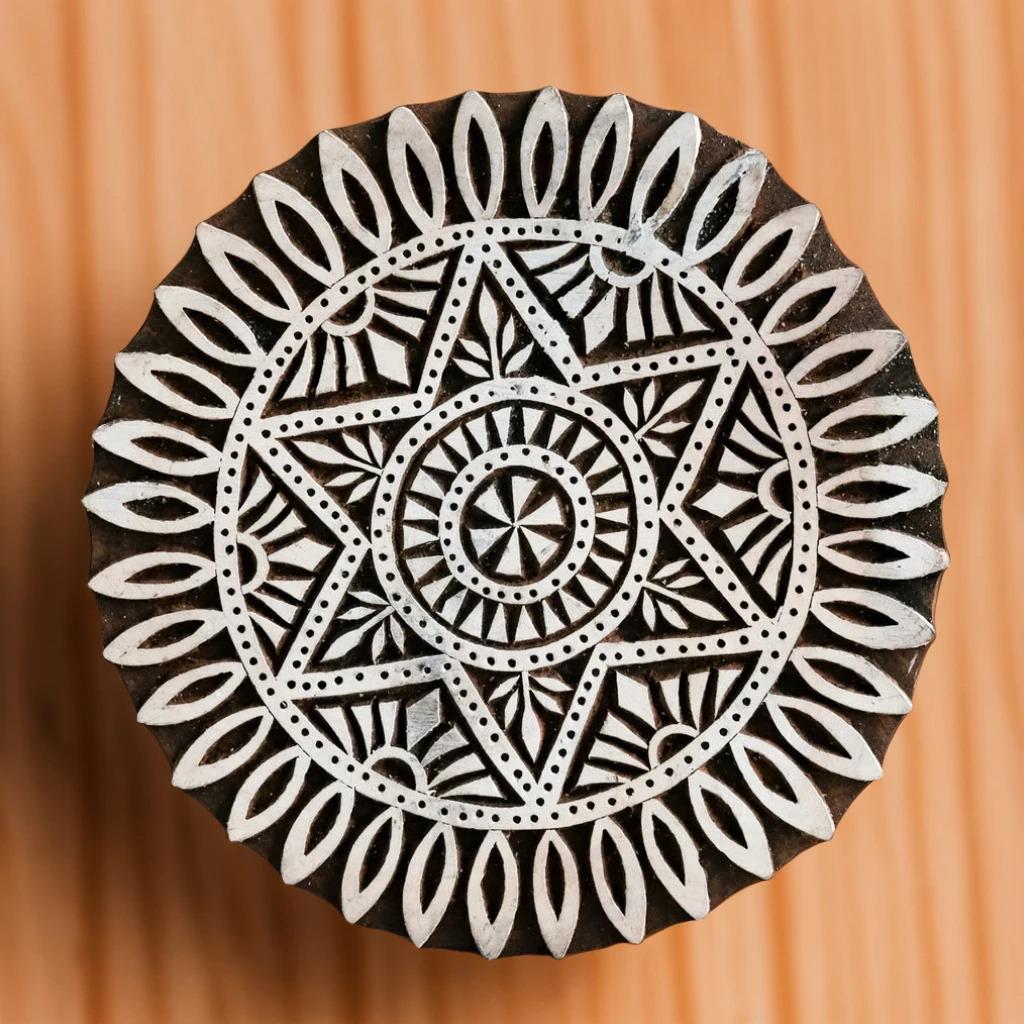 Hand Carved Indian Wood Stamp, Super Star, 7.5" Block Print
