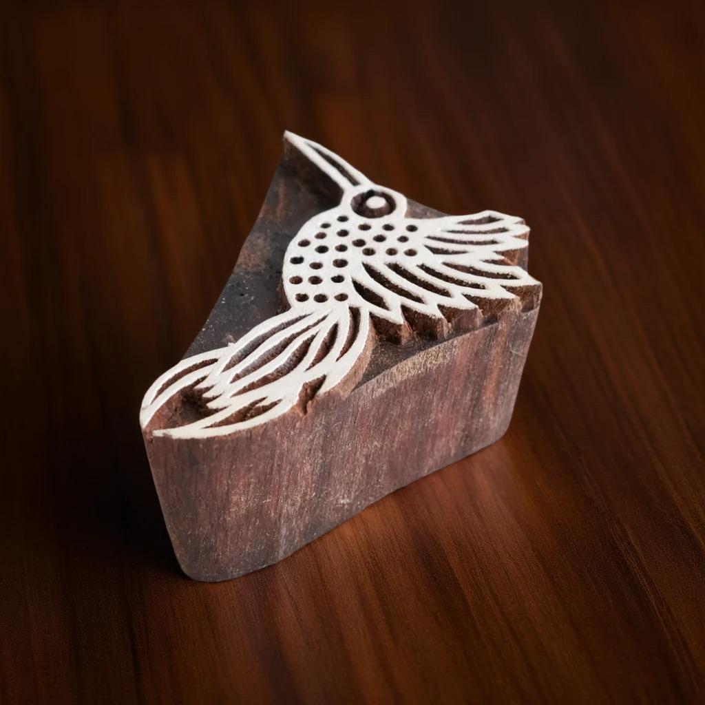 Hummingbird Wood Block Stamp, Hand Carved Tjap