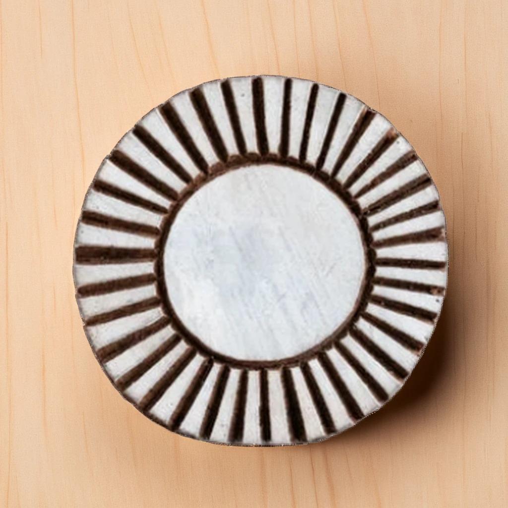 Hand Carved Indian Wood Stamp, Sun Print Block (3 inch)