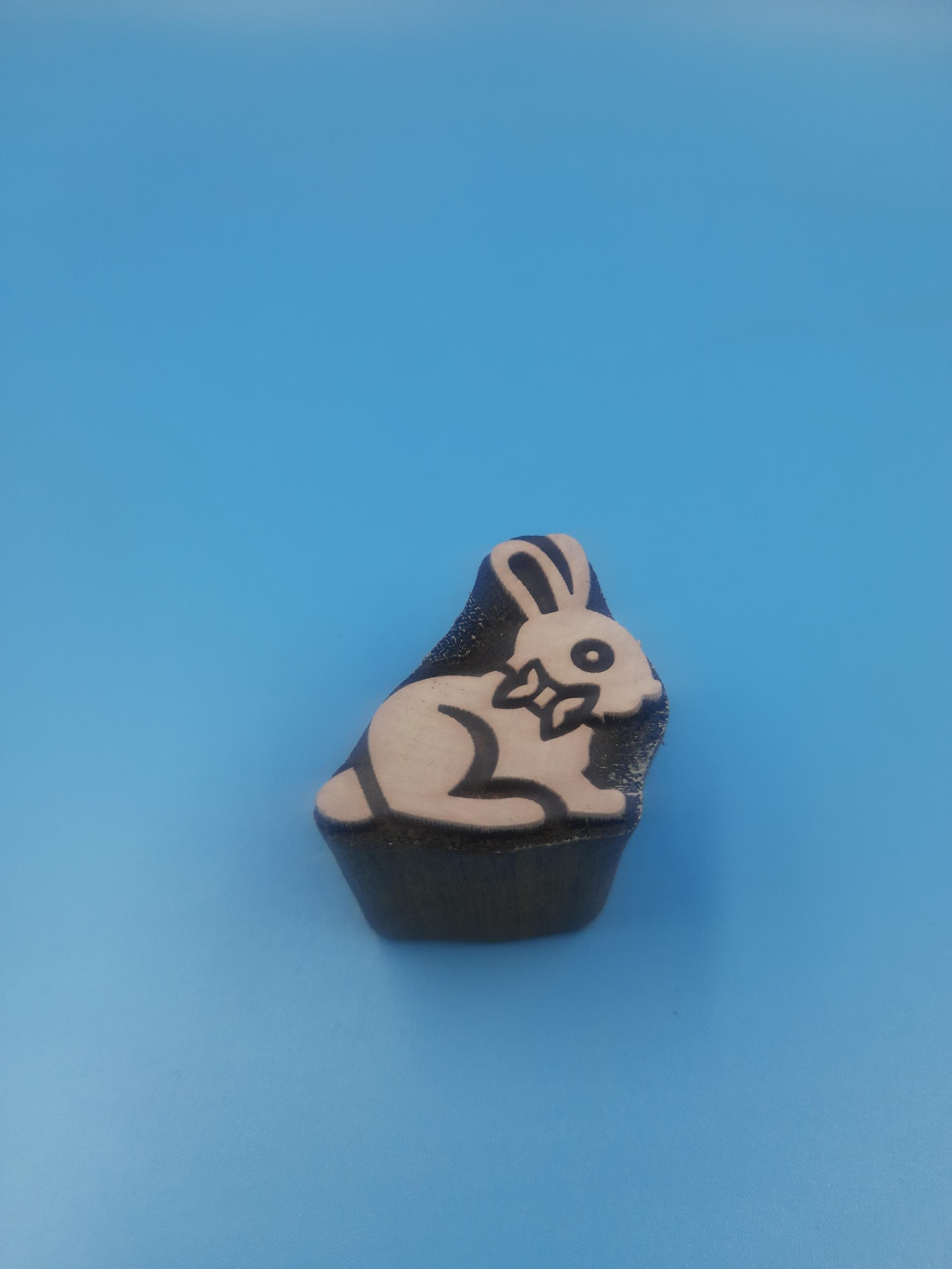 Mini Rabbit Wooden Printing Block Pottery Stamp, Batik Tjaps, Blaudruck stempel