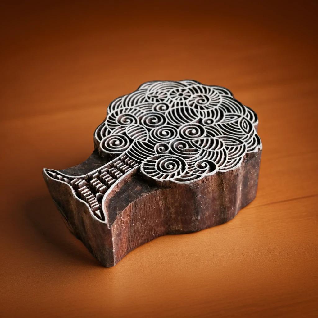 Tree of Wonder Wood Block Stamp, Hand Carved Indian Tjap (3x4")