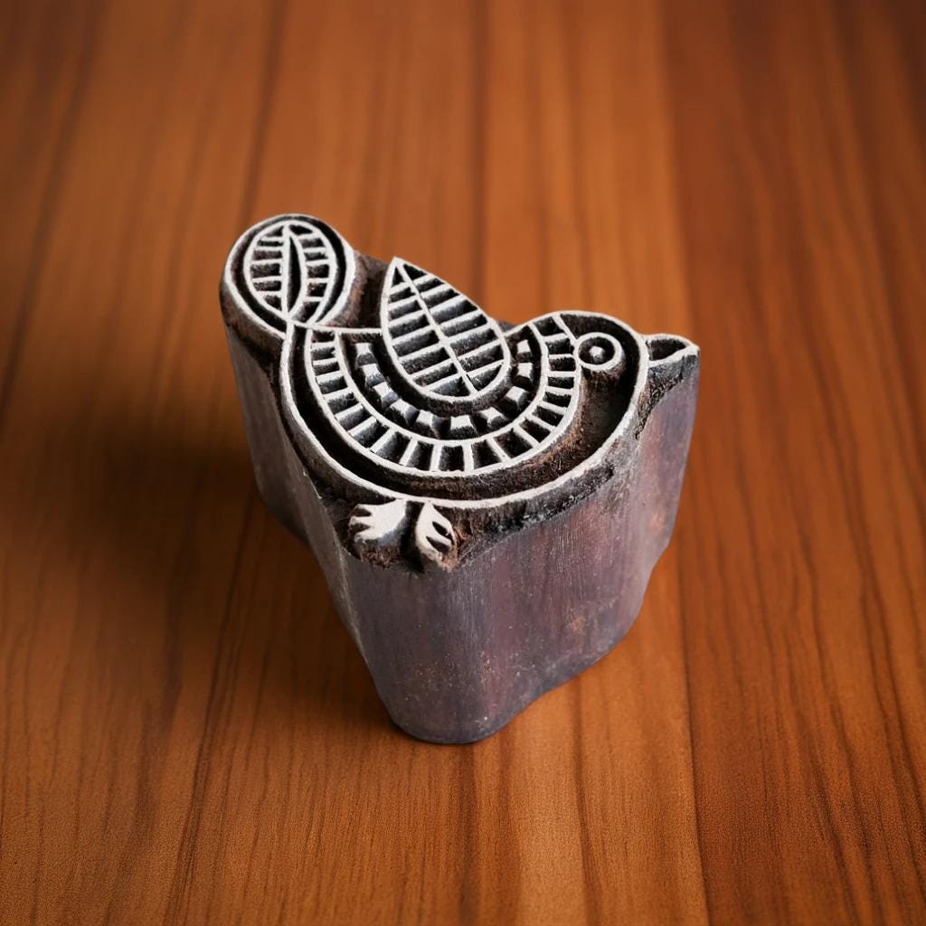 Hand Carved Wood Block Print Stamp, Morning Songbird (2.5" x 2")