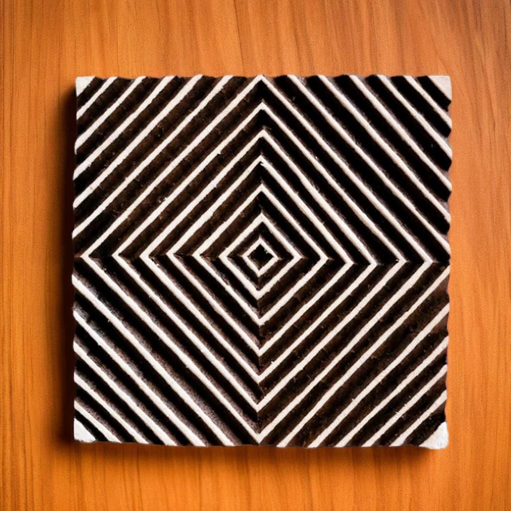Indian Wood Block Stamp, Diamond Echo, Textile Printing (2.5" x 2.5")