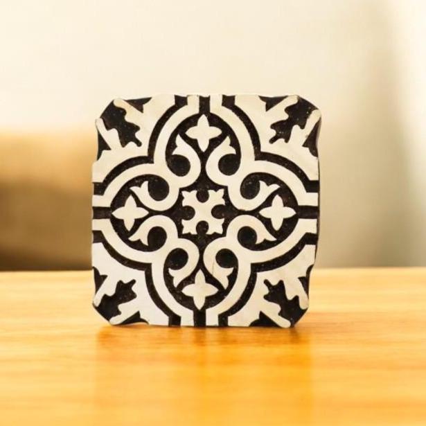 Indian Wooden Printing Block - Large Patterned Tile 2