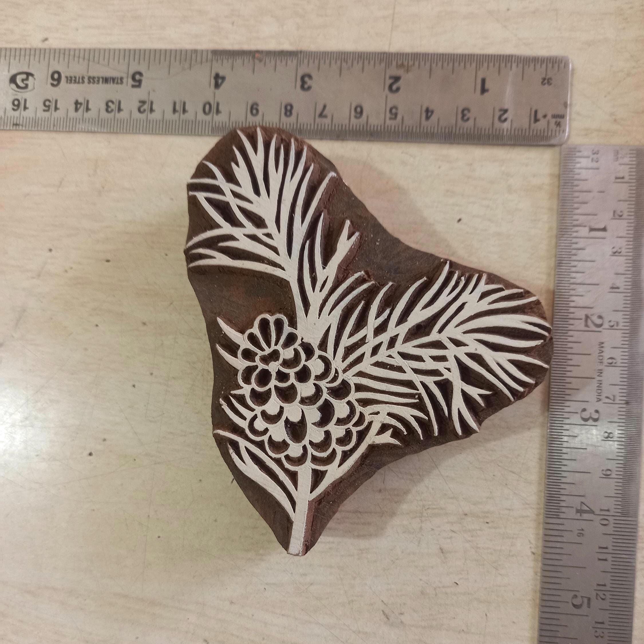 Thorny Flower Bud Wooden Printing Block Pottery Stamp, Batik Tjaps, Blaudruck stempel