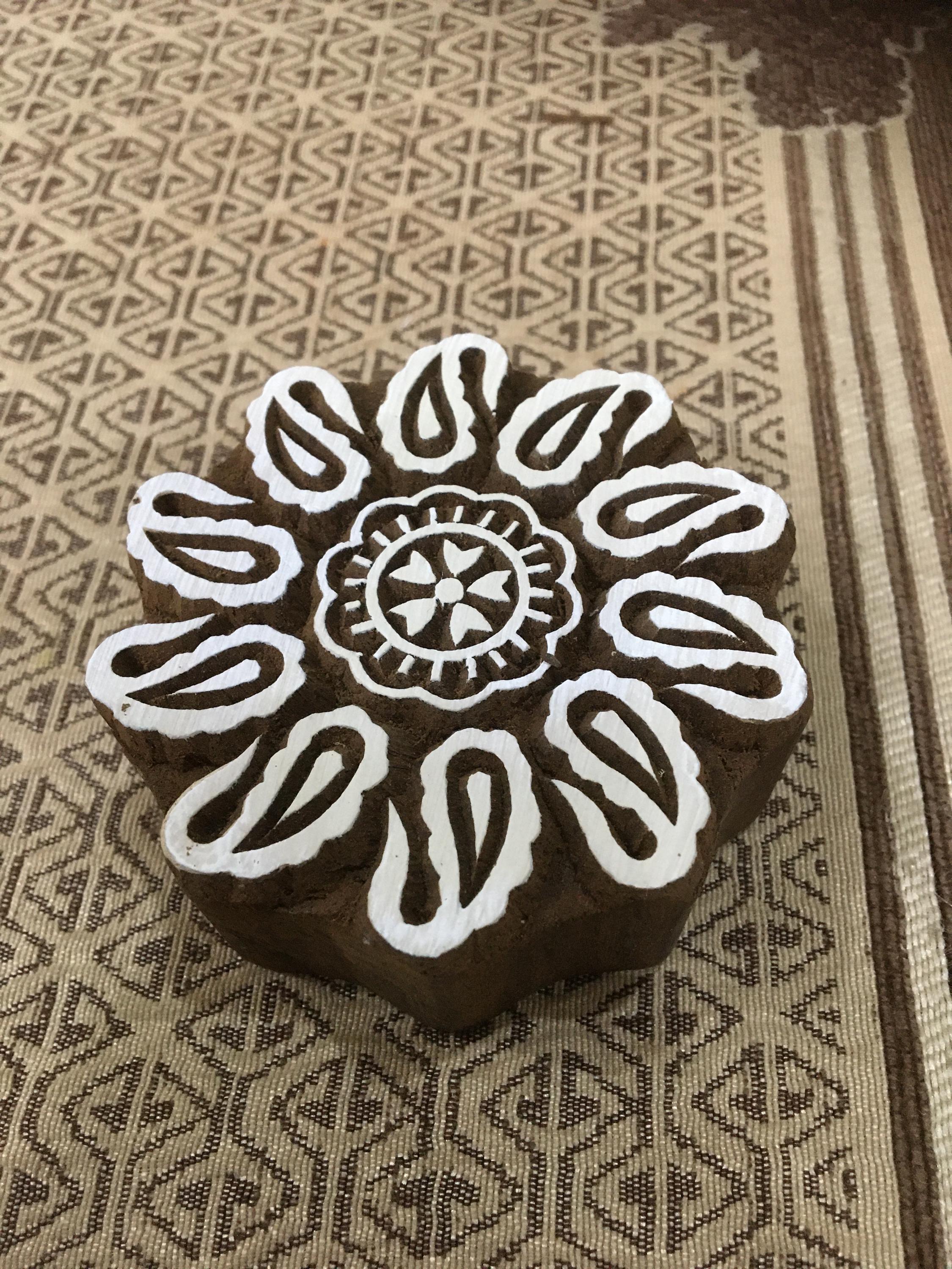 Floral Wooden Printing Block, Indian Textile Stamp (8cm)