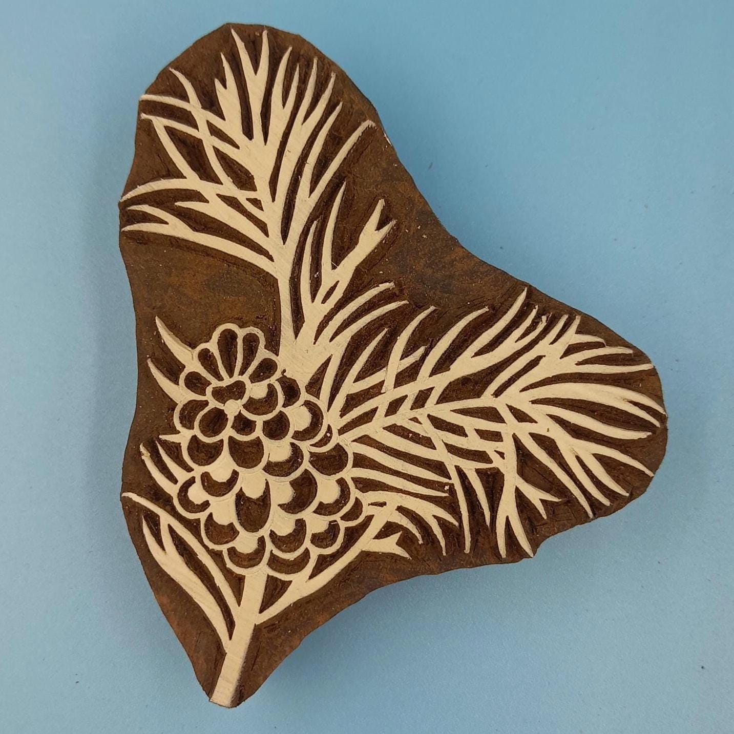 Thorny Flower Bud Wooden Printing Block Pottery Stamp, Batik Tjaps, Blaudruck stempel