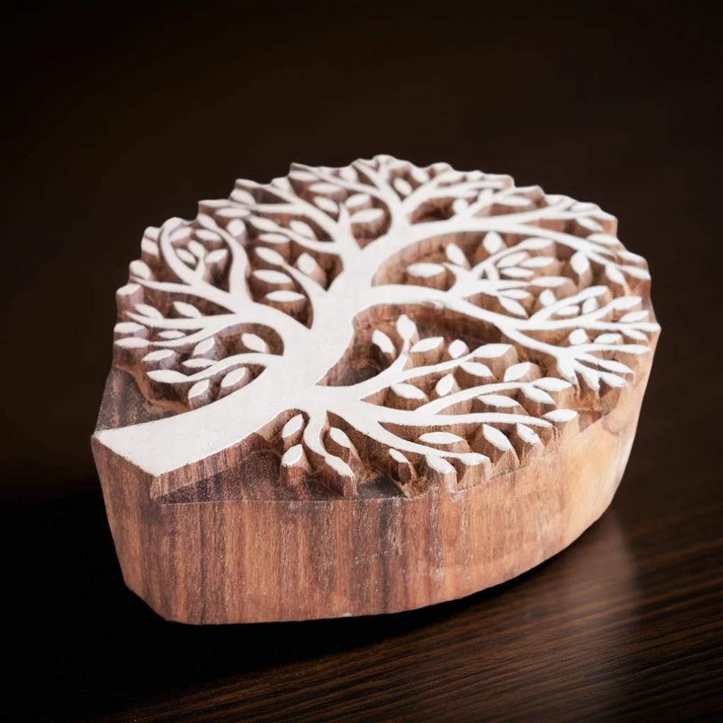 Hand Carved Indian Wood Block Print Stamp, Tree