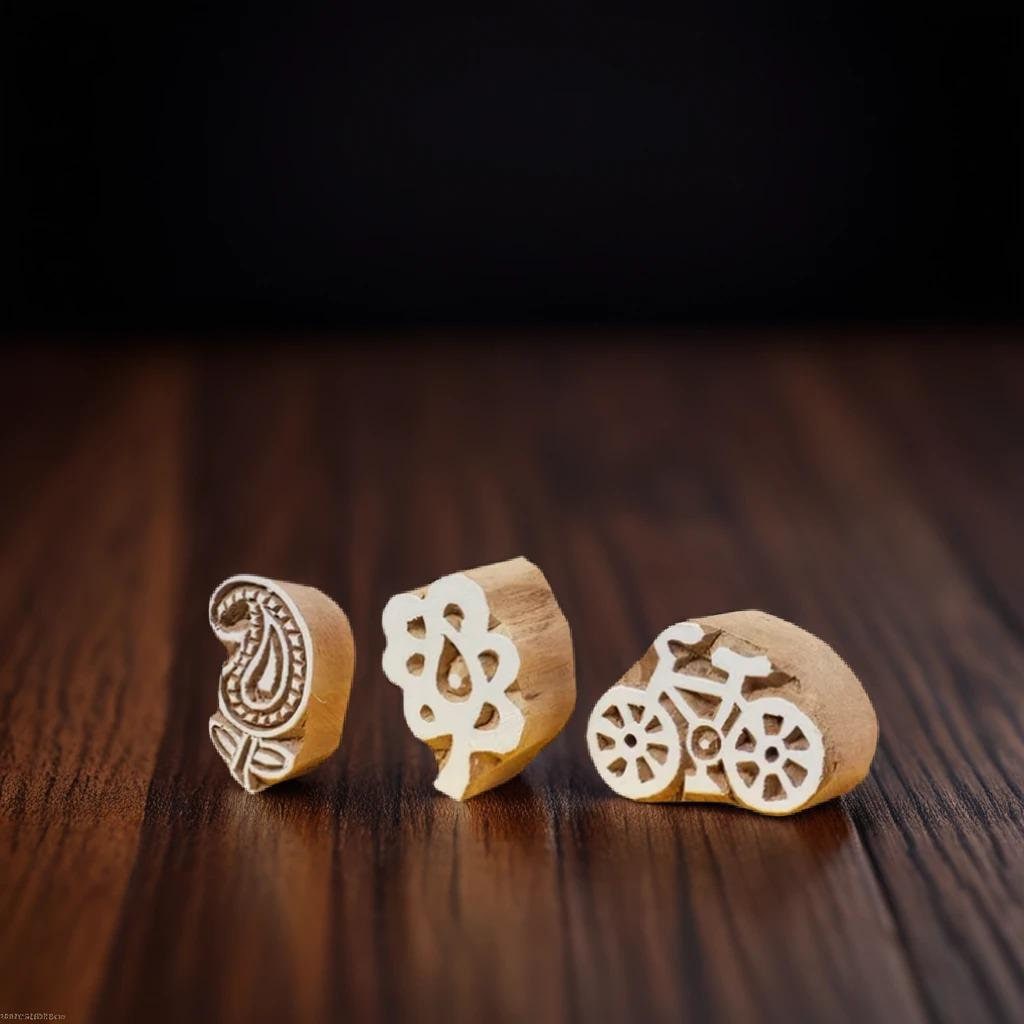 Hand Carved Indian Wood Stamp Set, Clay & Soap