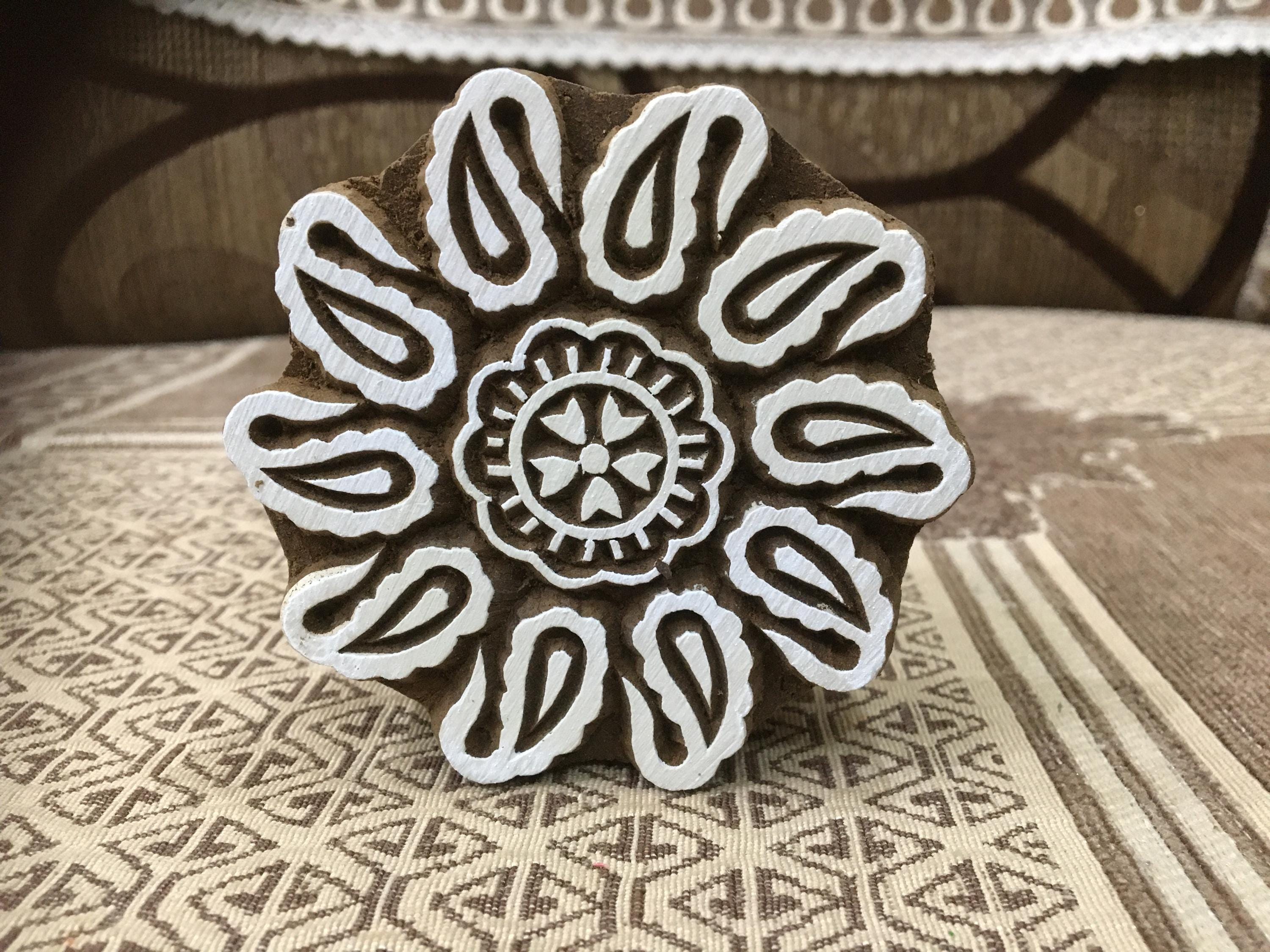 Floral Wooden Printing Block, Indian Textile Stamp (8cm)