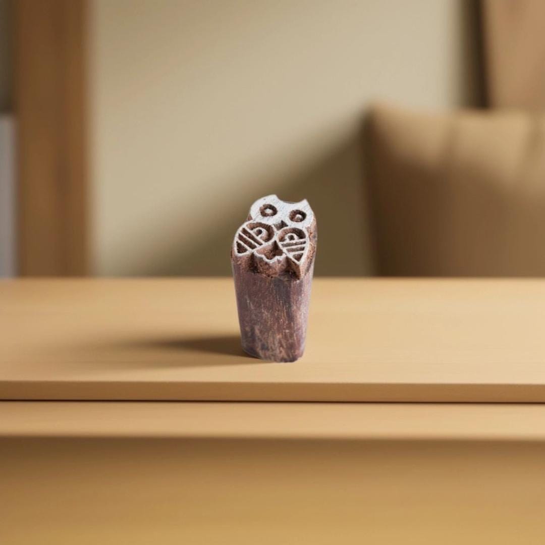 Indian Woodblock Stamp, Owl Print, Textile Leather Pottery Stamp (1.5x1")