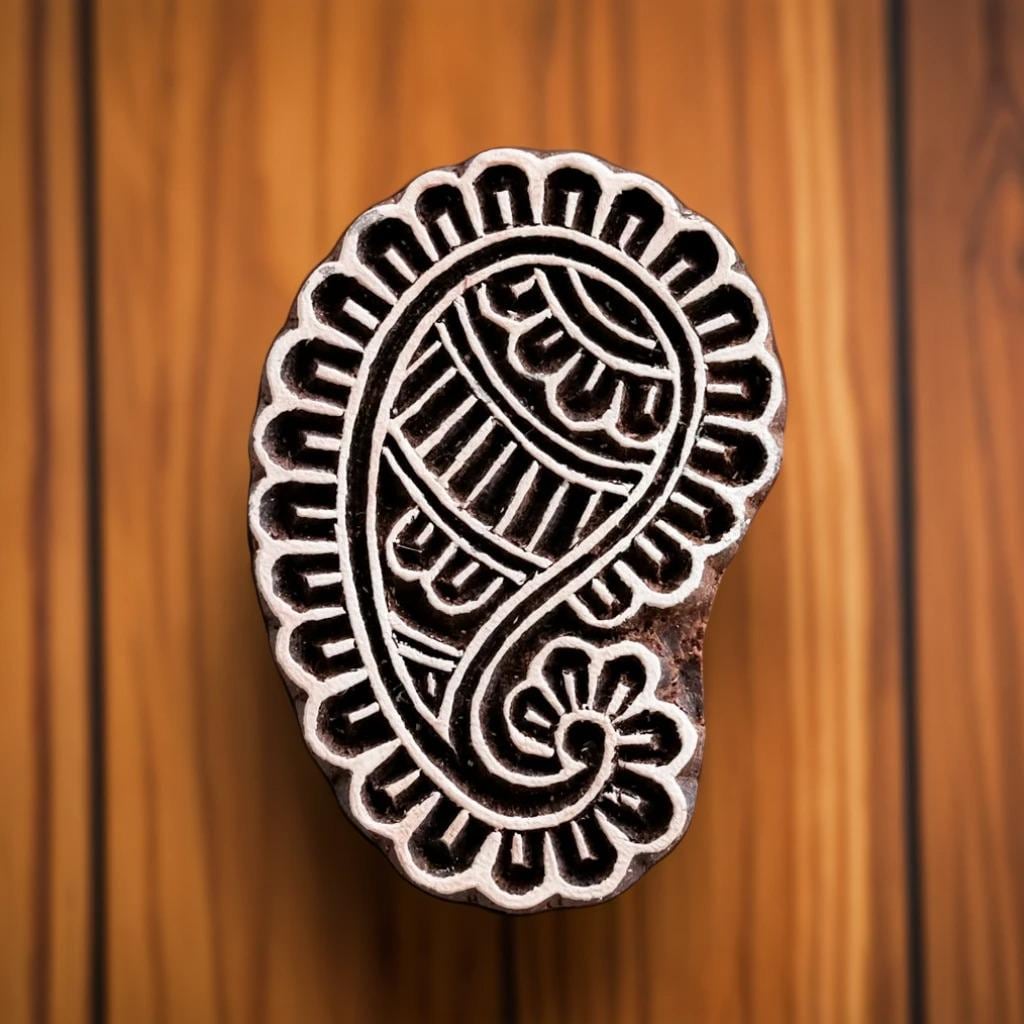 Paisley Bloom Pottery Stamp, Hand Carved Teak Wood Block