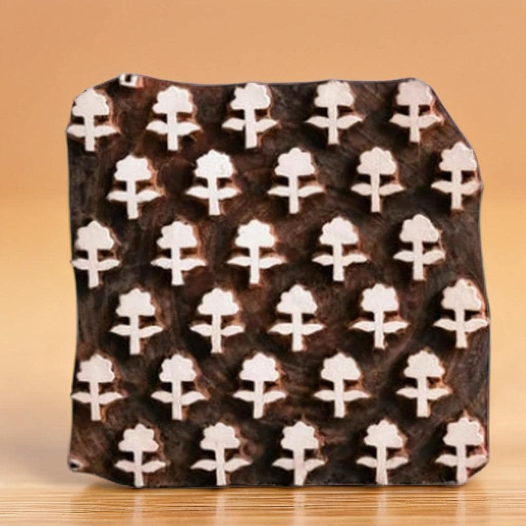 Floral Indian Wood Block Stamp, Pottery, Textile (4x4'')